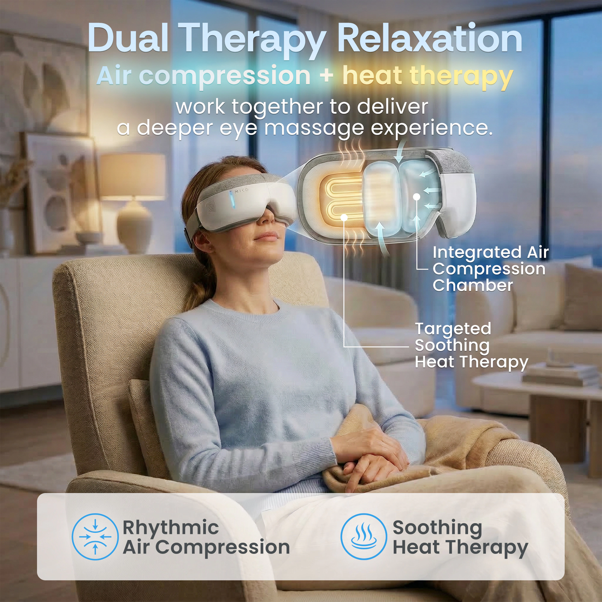Miko Gaze Eye Massager with Heat, Air Pressure, 4 Massage Modes & Bluetooth Music