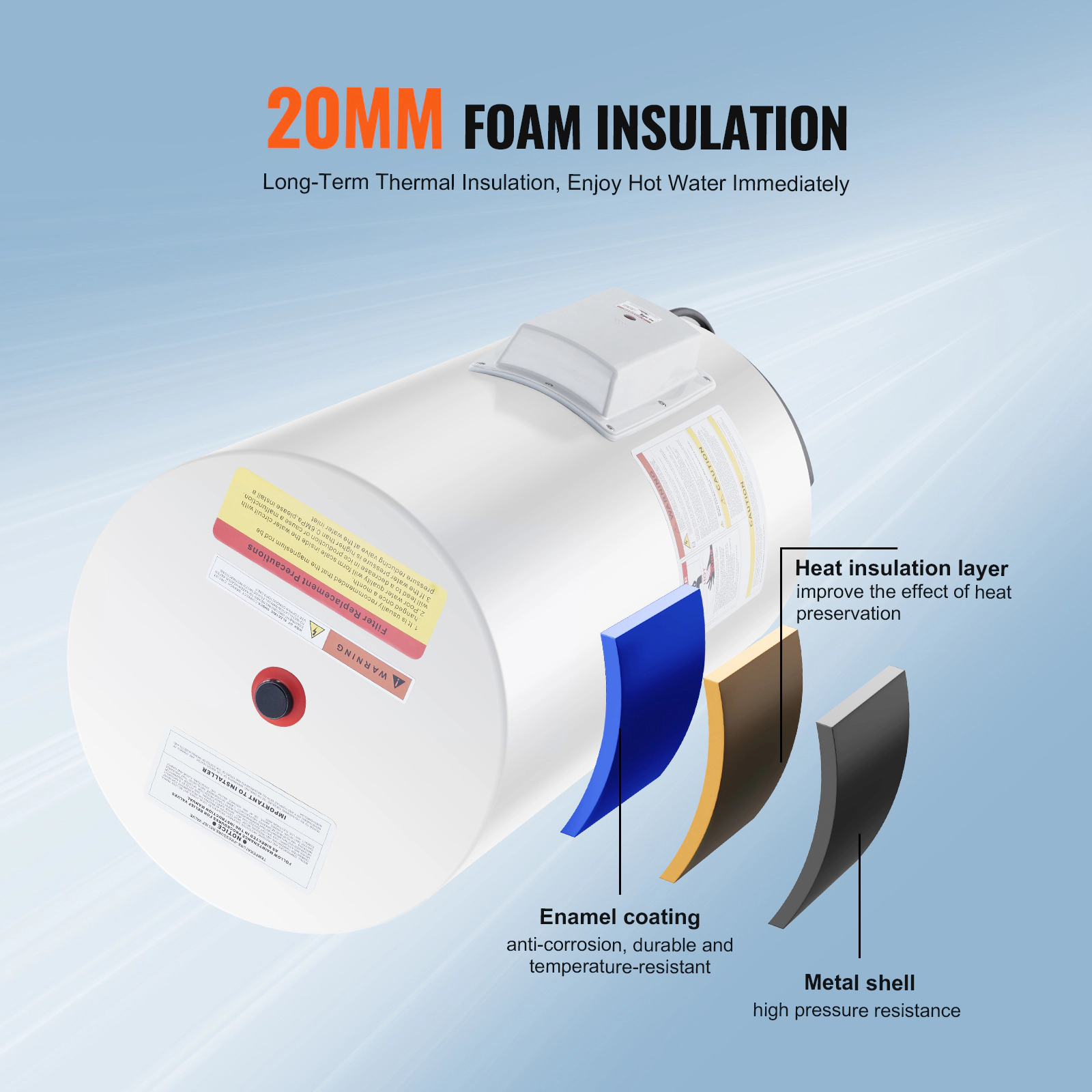 HONGGE Electric Water Heater Tank Instant Hot Water Heater 1.6Kw Tankless Water Heater w/ LED Display Knob Control IPX4