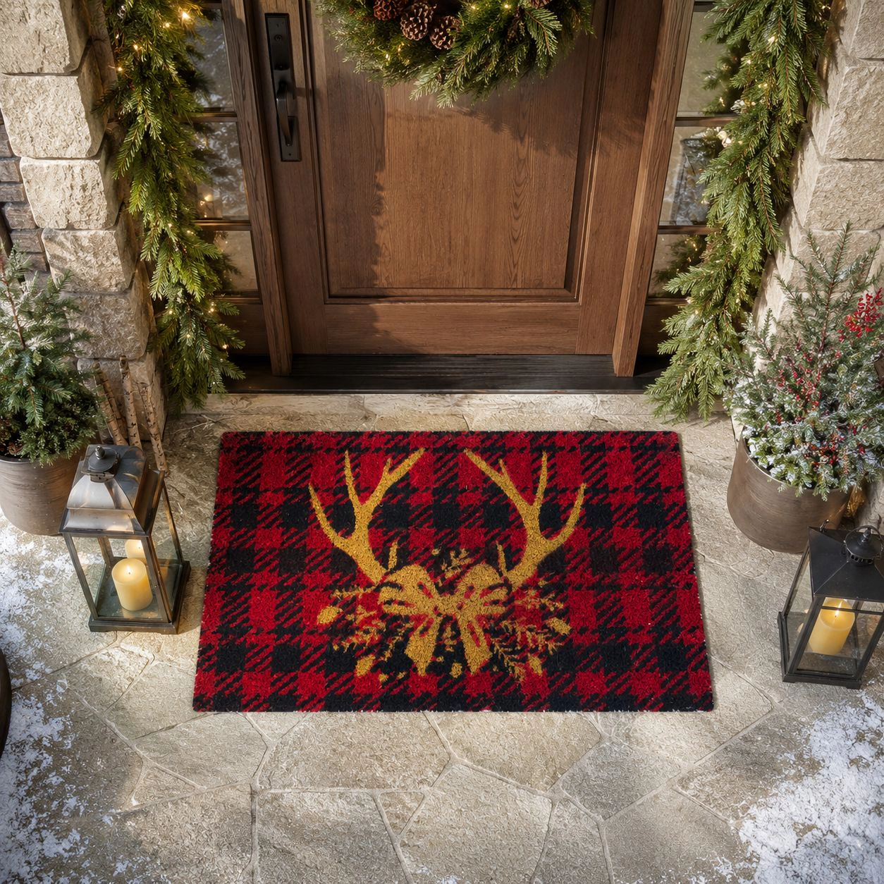 Kate Aurora Christmas Reindeer Bristled Outdoor Welcome Mat - 18"x30"