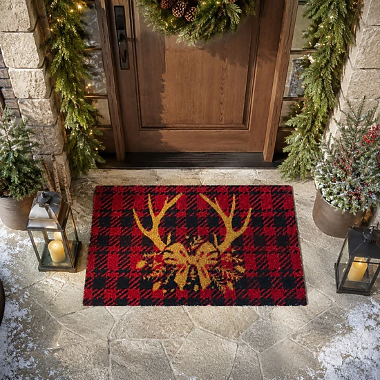 Kate Aurora Christmas Reindeer Bristled Outdoor Welcome Mat - 18"x30"