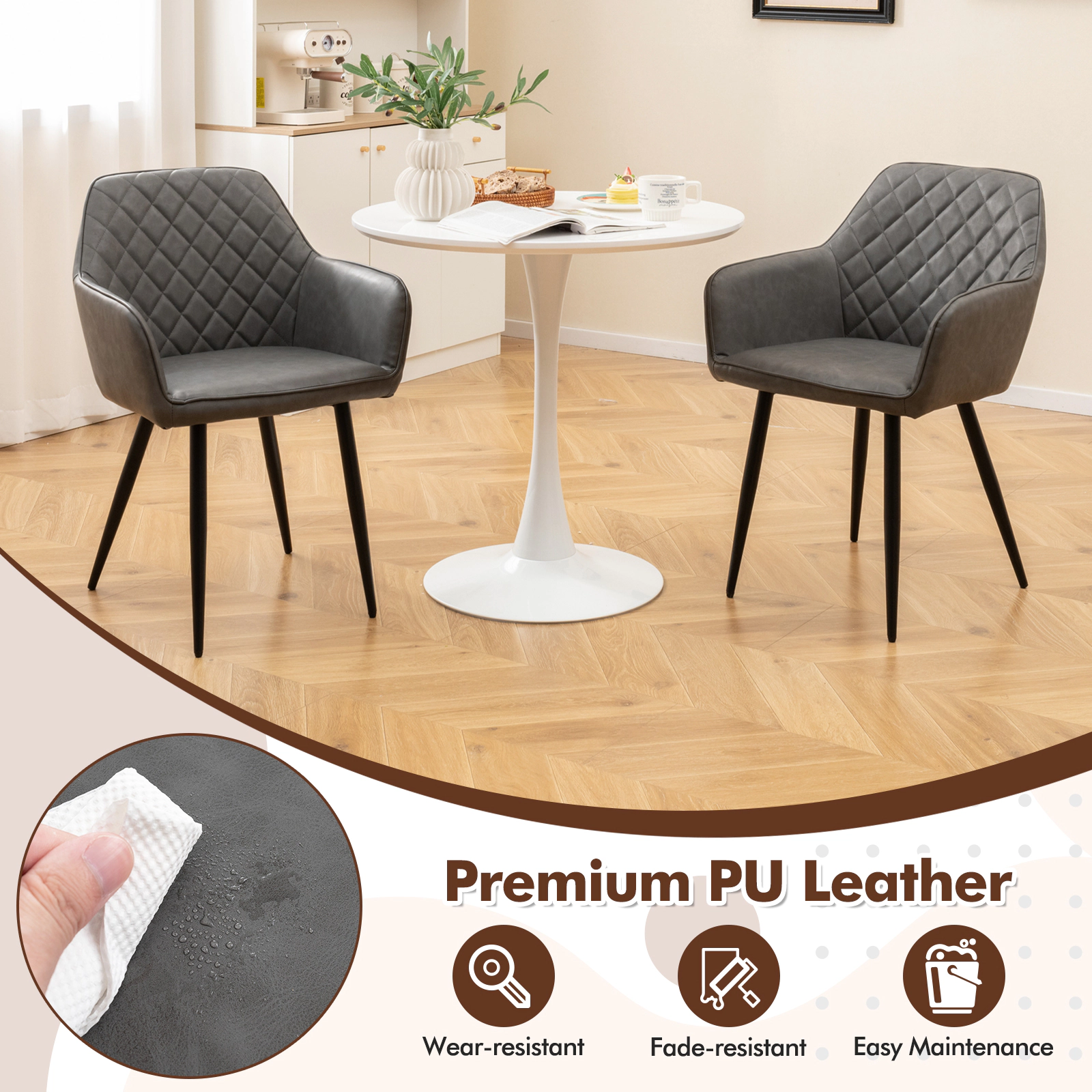 SUGIFT Leisure Dining Chair with Curved Backrest and Wide Seat 330-lb Capacity Gray
