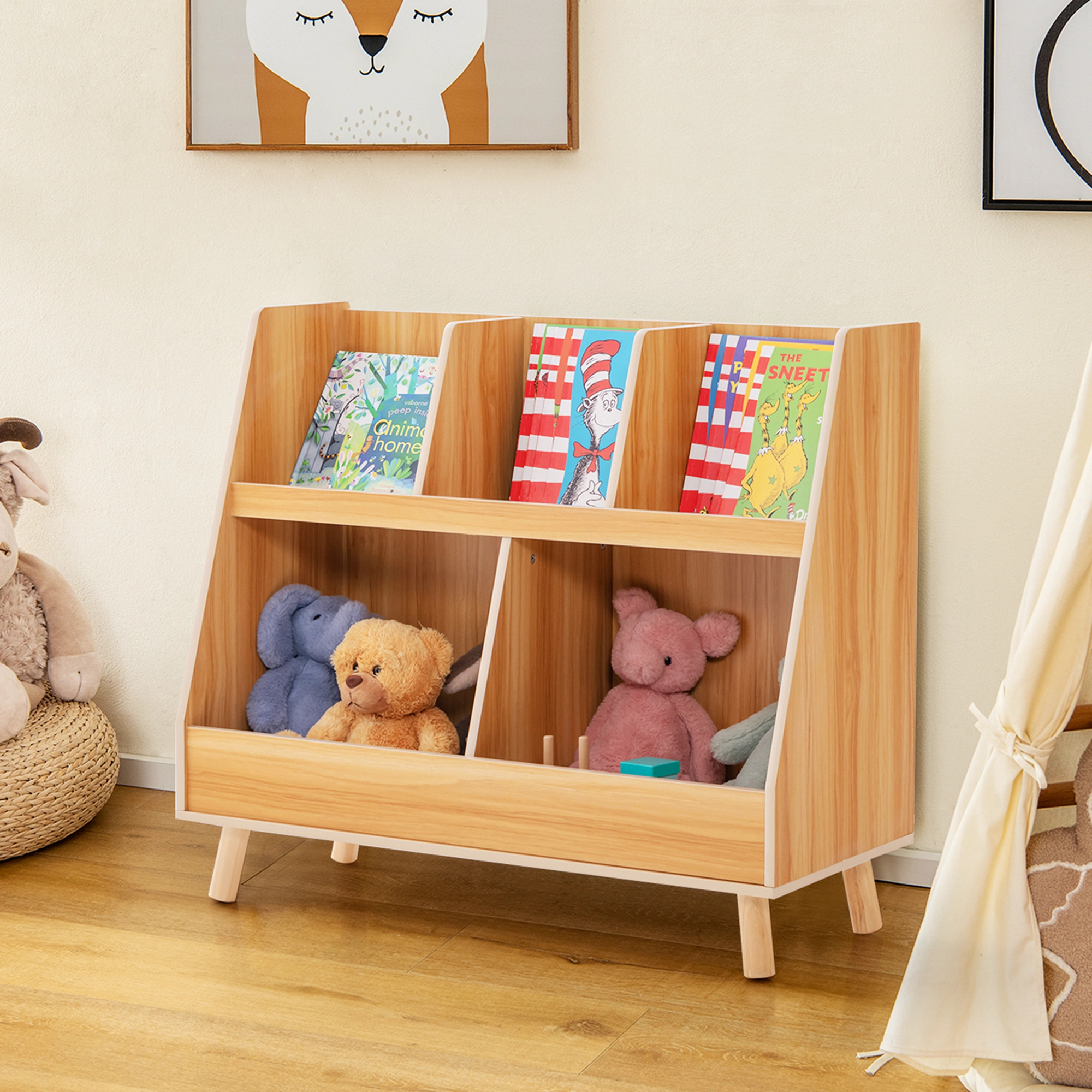 Costway 5-Cube Kids Bookshelf and Toy Organizer Storage Bookcase with Plastic Legs White