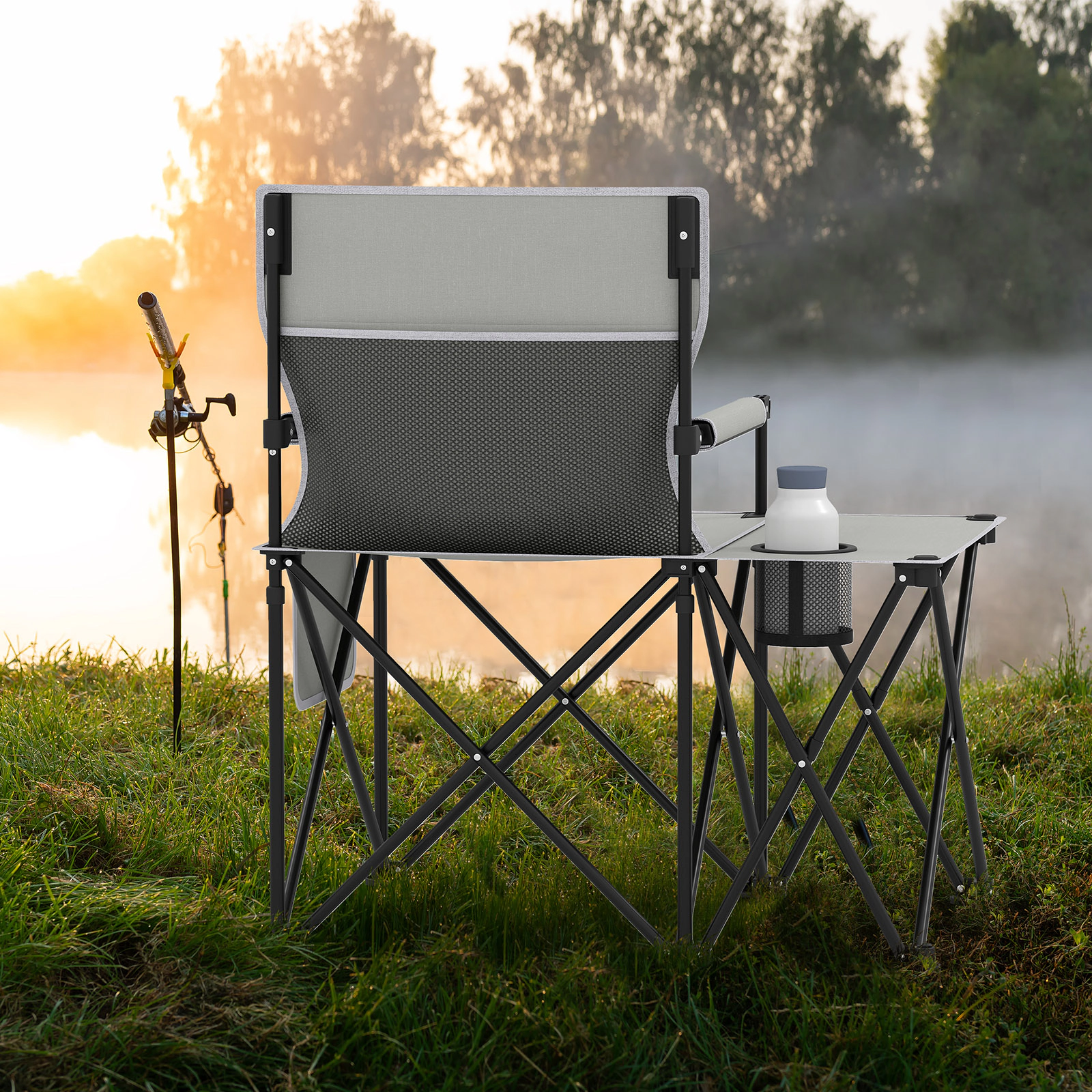 SUGIFT Gray Oversized Camping Chair with Side Table and 2 Storage Pockets 32.5-in W 21.5-in D 330-lb Seat Capacity