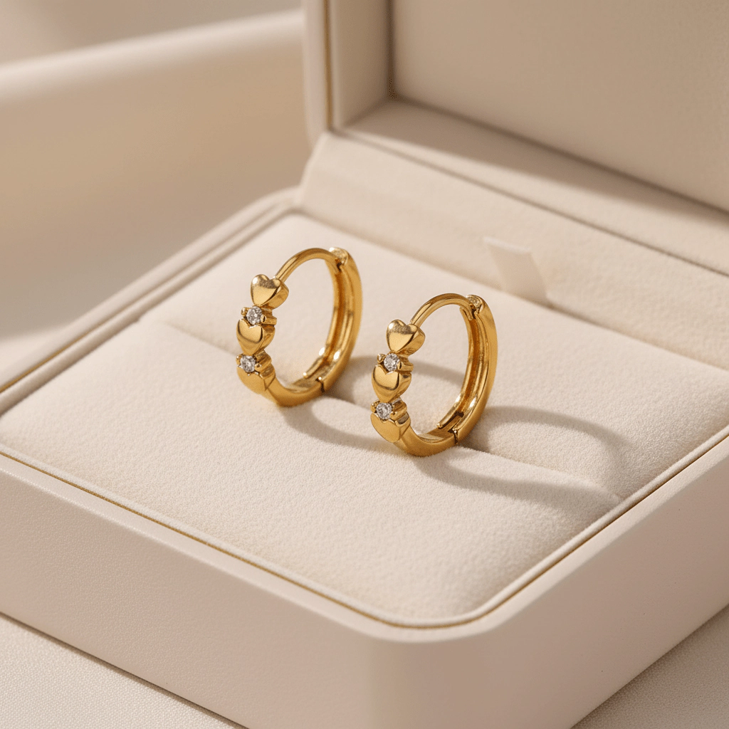 DressAtR Women's Heart 18K Gold Plated Hoop Earrings