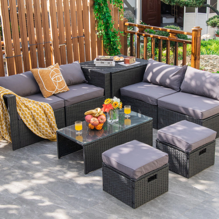 Hivvago 8 Pieces Patio Furniture Set With Storage Box And Waterproof Cover