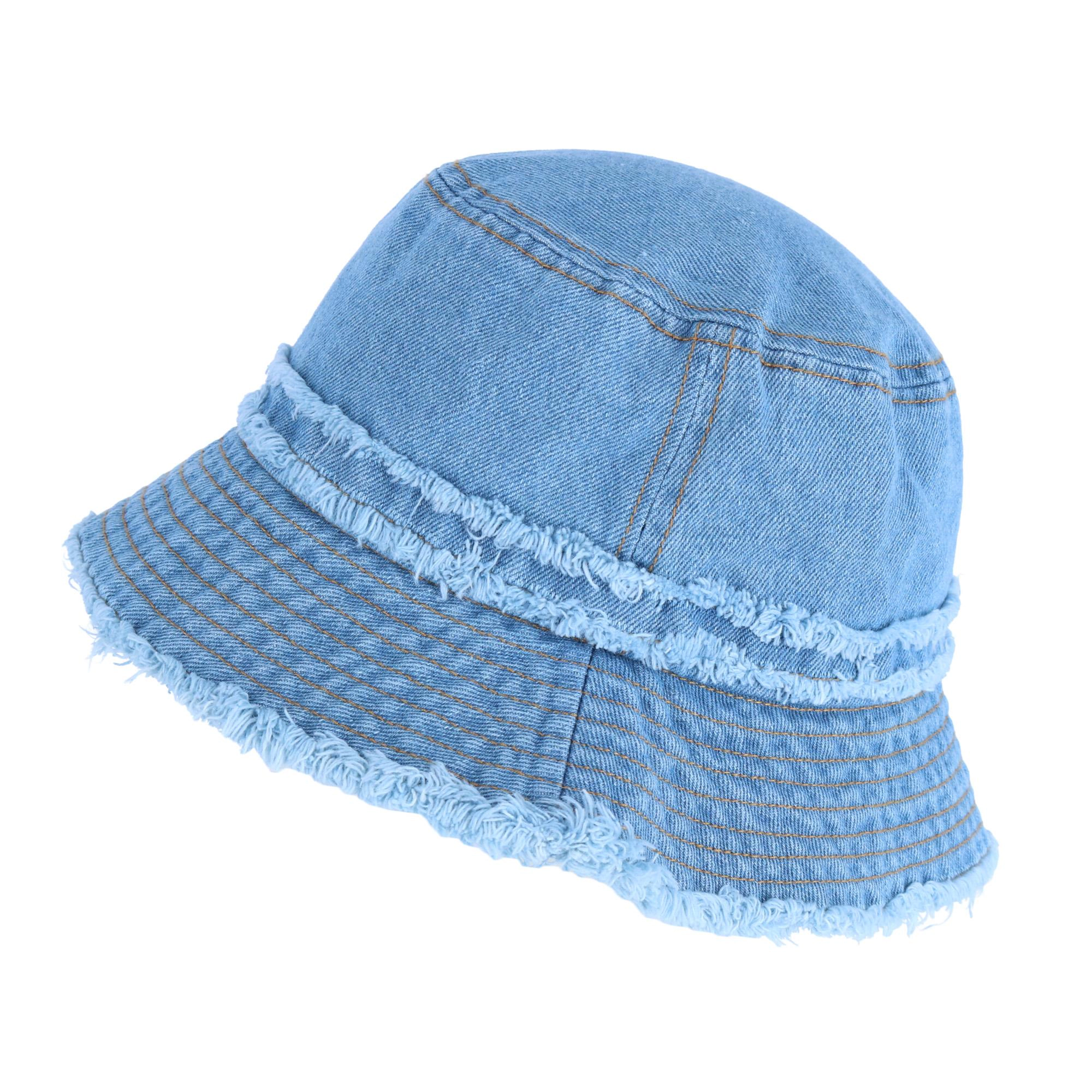 David & Young Women's Distressed Denim Bucket Hat with Frayed Edges