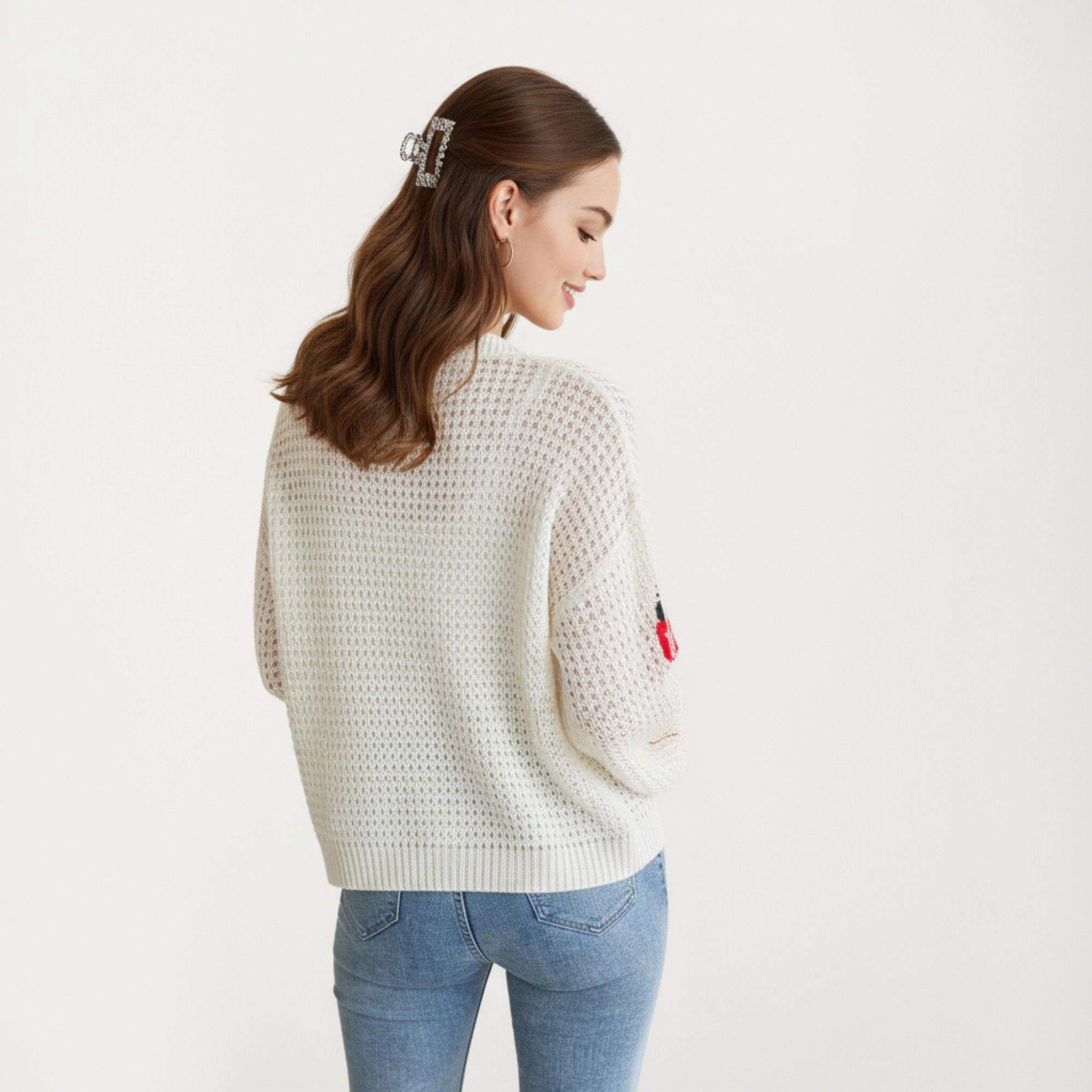 Anna-Kaci Women's Long Sleeve Strawberry Knit Button-Up Cardigan with V-Neckline