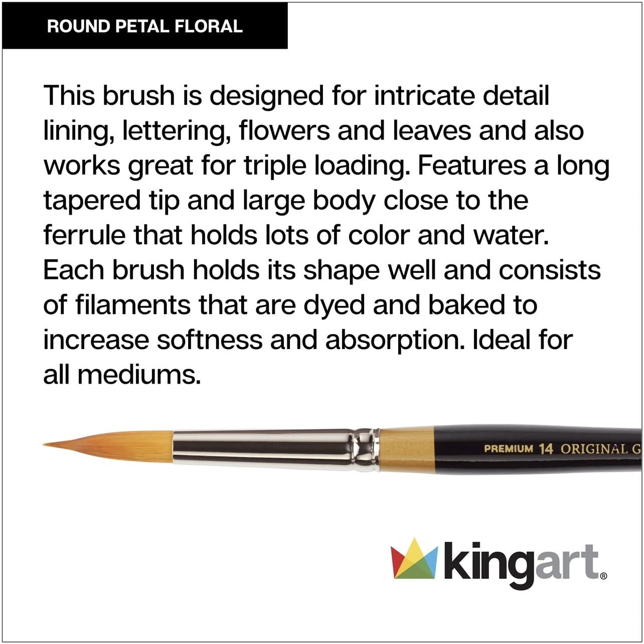 KINGART Original Gold Flora Golden Taklon Brush Set - 3 pc