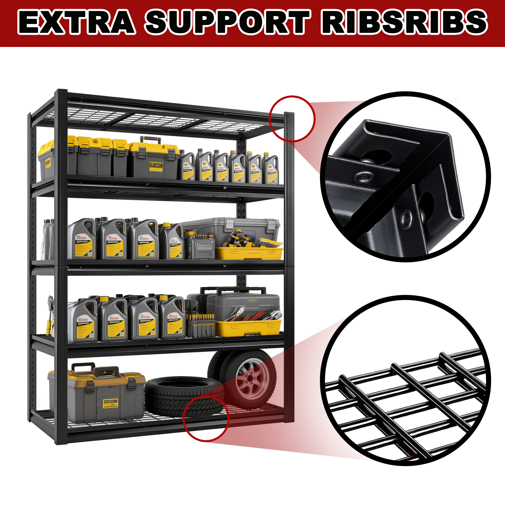 Flynama 5-Tiers Heavy Duty Steel Adjustable Garage Storage Shelving Unit in Black (60 in. W x 72 in. H x 23.6 in. D)