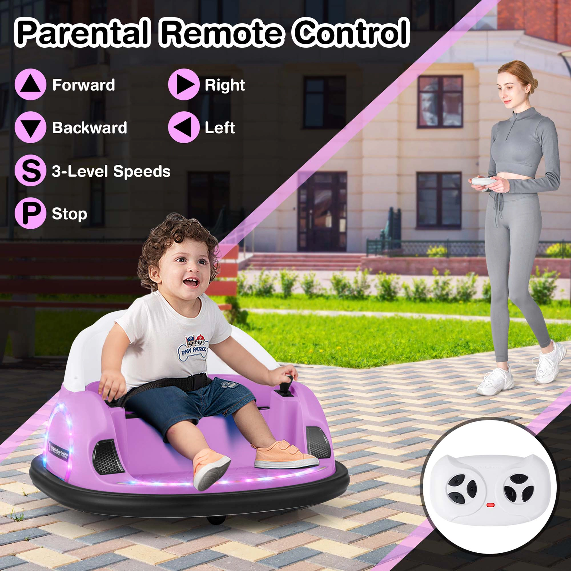 Costway 12V Electric 360° Spin Car Toy Ride on Bumper for Toddlers with Remote Control Light Blue