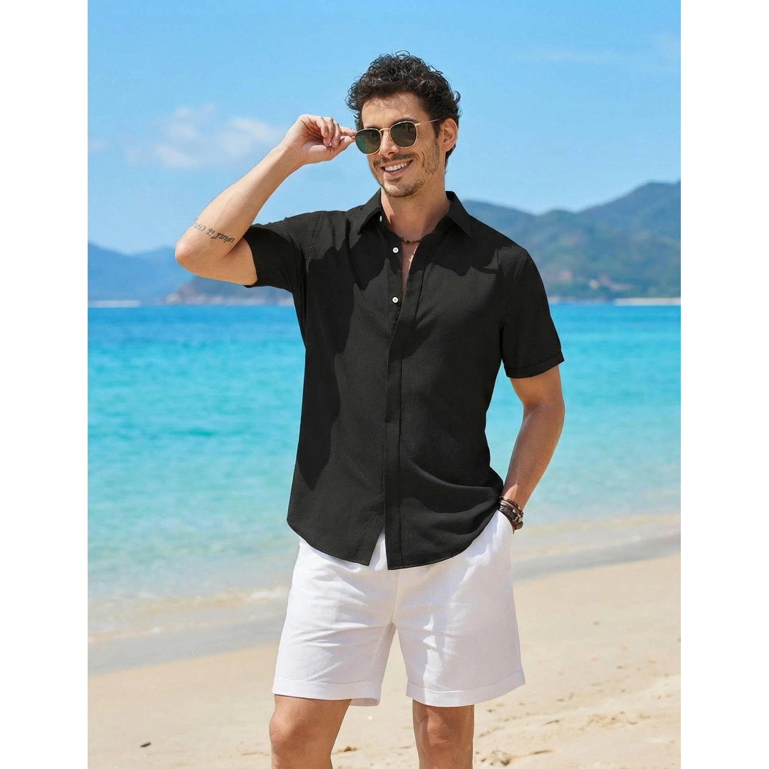 COOFANDY Mens Casual Short Sleeve Button Down Shirt Lapel Collar Pocket  Tops