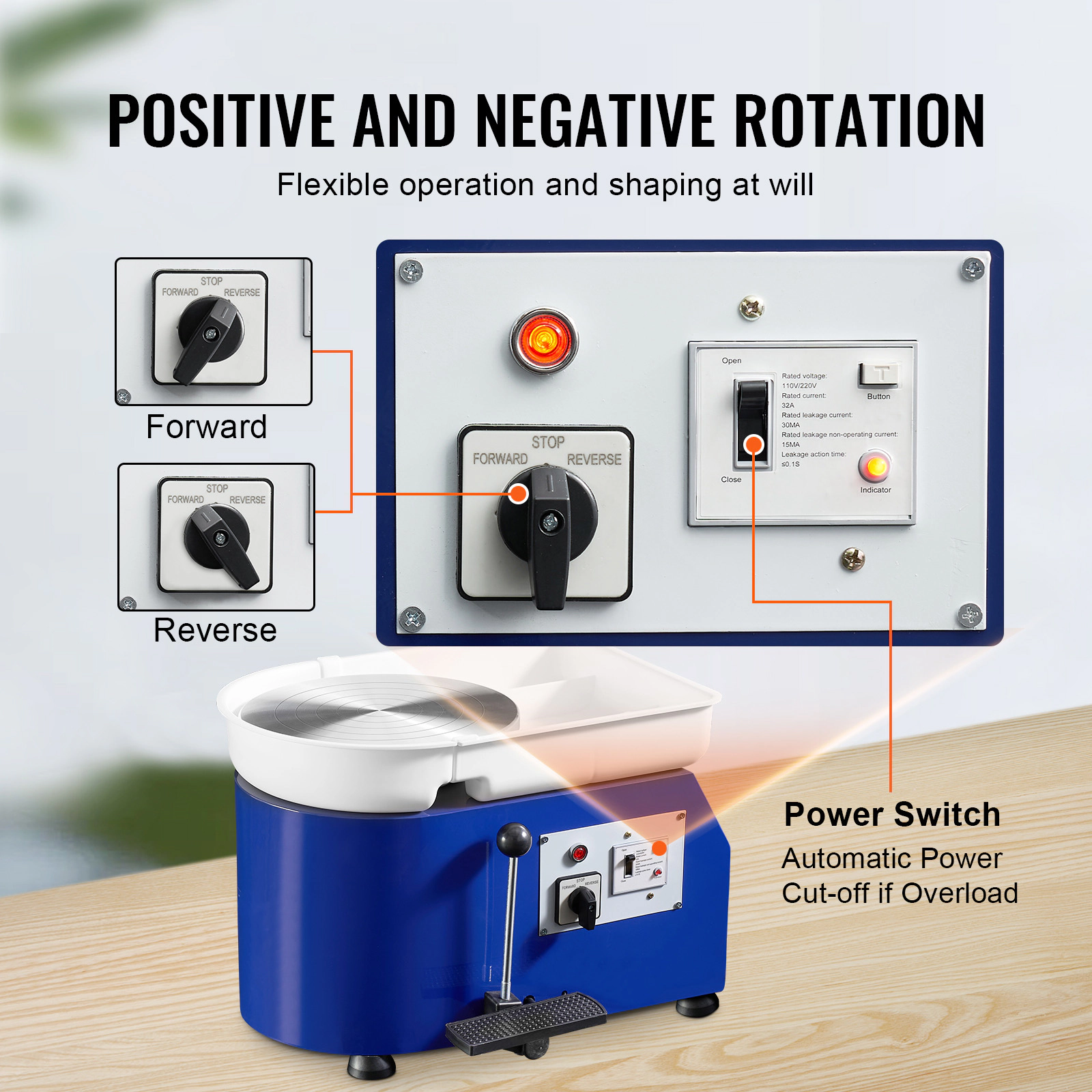 HONGGE Pottery Wheel 11 in Clay Wheel Forming Machine 60-300 RPM Adjustable Speed with Handle and Pedal Control ABS