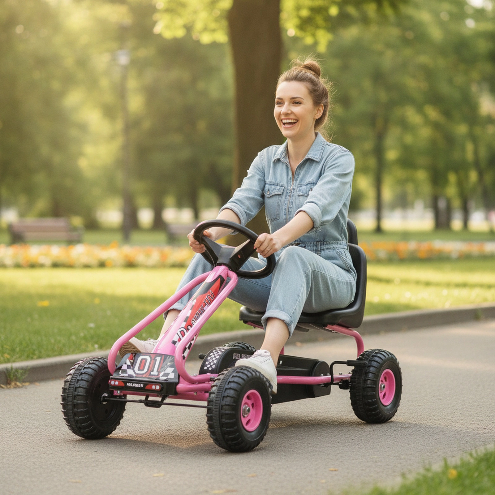 4-Wheel Pedal Go Kart for Kids Ages 3-6 Adjustable Bucket Seat Hand Brake and Enclosed Chain Cover Ride On Pedal Car