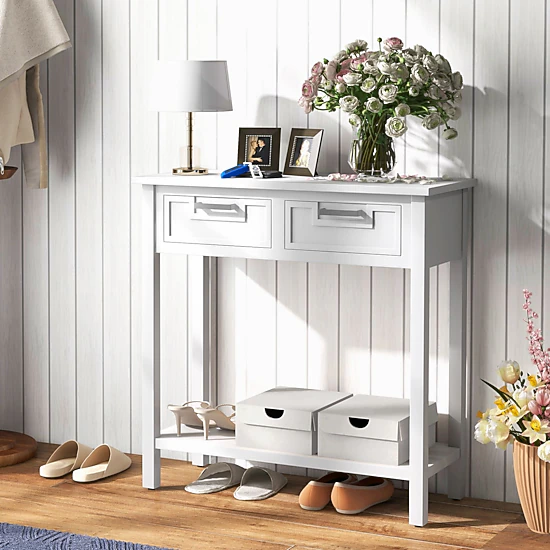 SlickBlue Narrow Console Table with Drawers and Storage Shelf