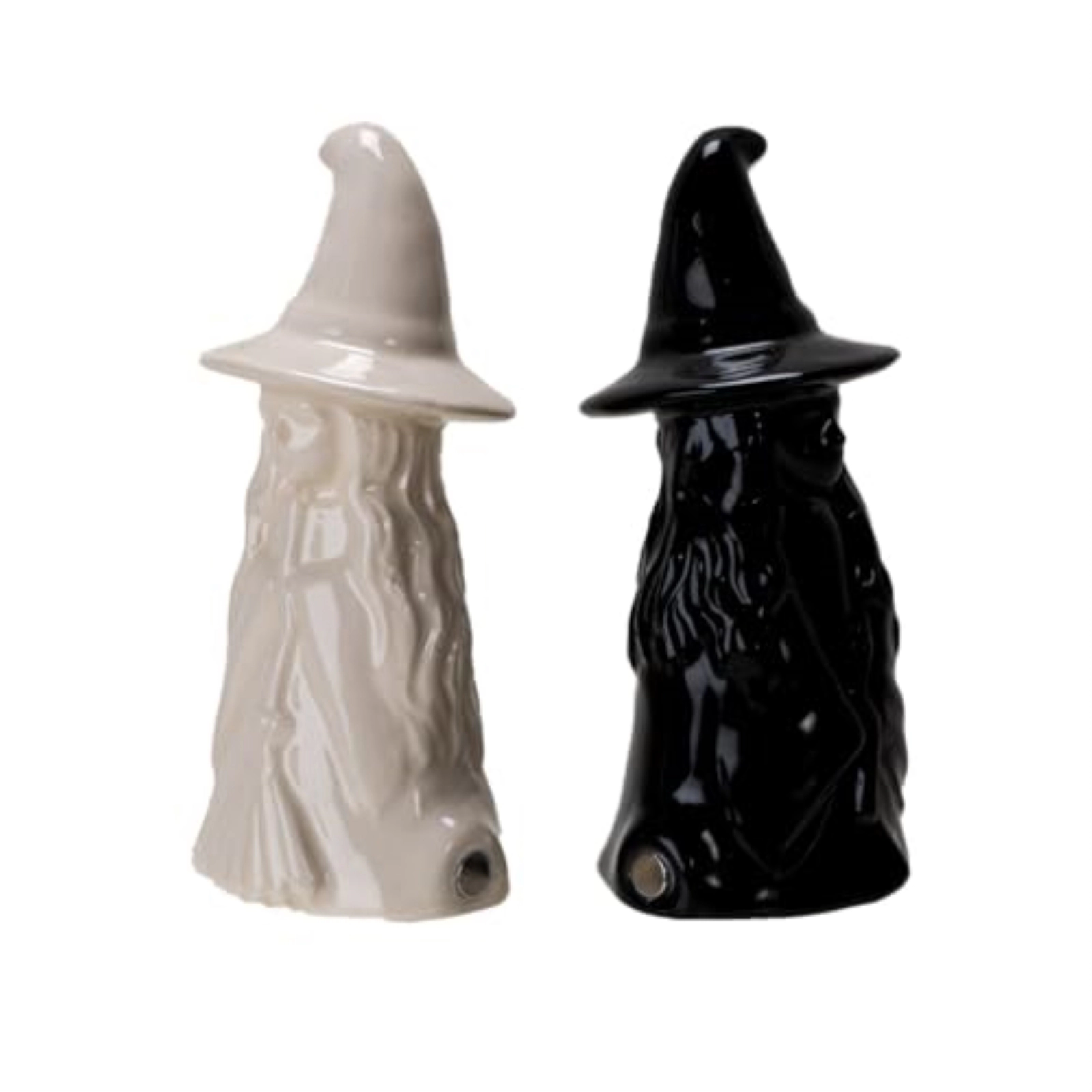 Pacific Giftware Mystical White and Black Ceramic Magnetic Witch Salt and Pepper Shaker Set
