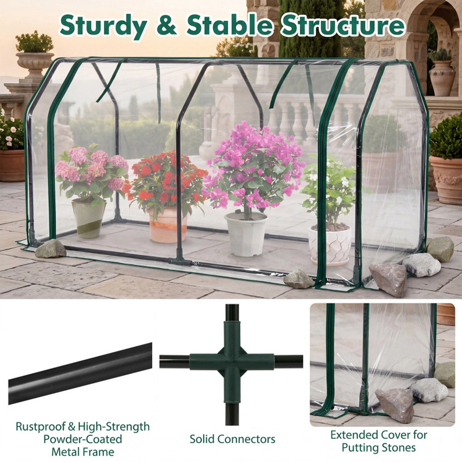 SUGIFT Portable Mini Greenhouse 47 in with PE Grid Cover and Zippered Door for Vegetables