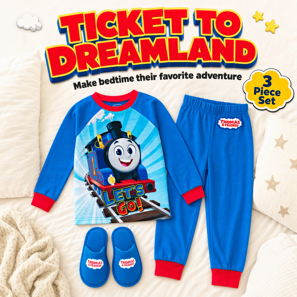 Thomas & Friends Boys' Pajama Shirt Pants and Slippers Set