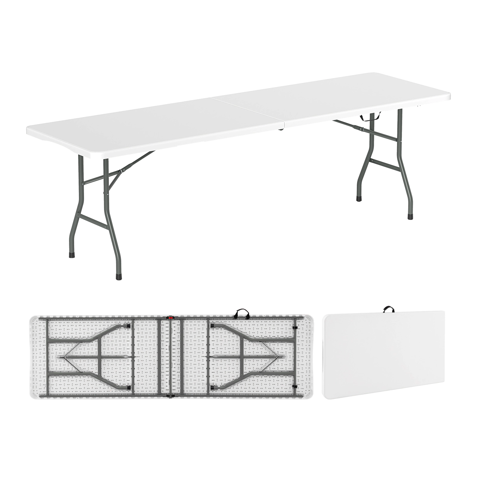 SUGIFT 96.5-in Folding Picnic Table with HDPE Tabletop 350-lb Capacity Fold-in-Half Design 36.5-lb Net Weight White