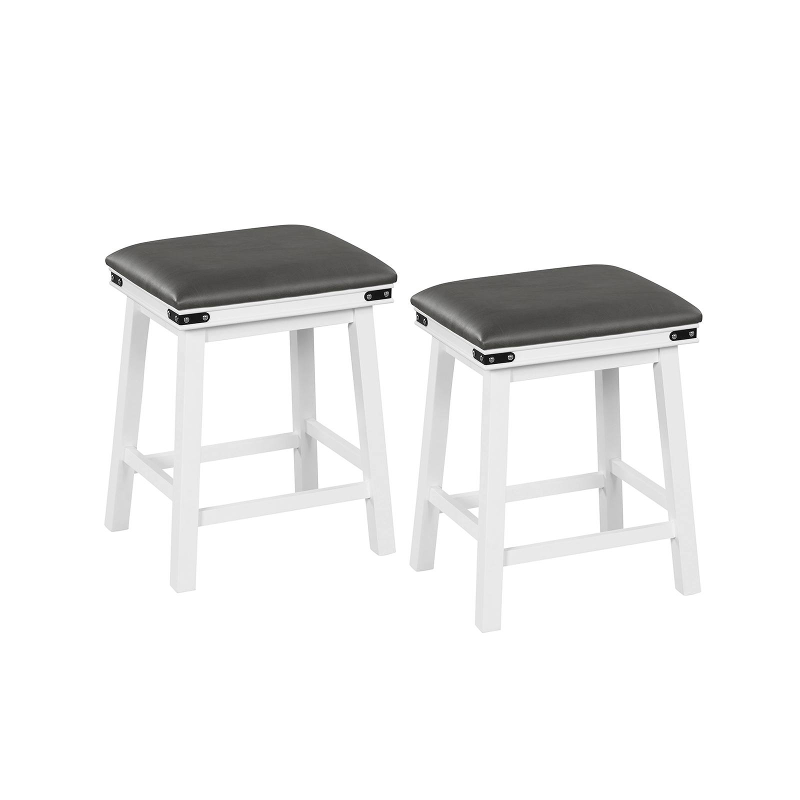 SUGIFT Acacia Wood Frame and Padded PU Leather Seat Set of 2 White Bar Stools