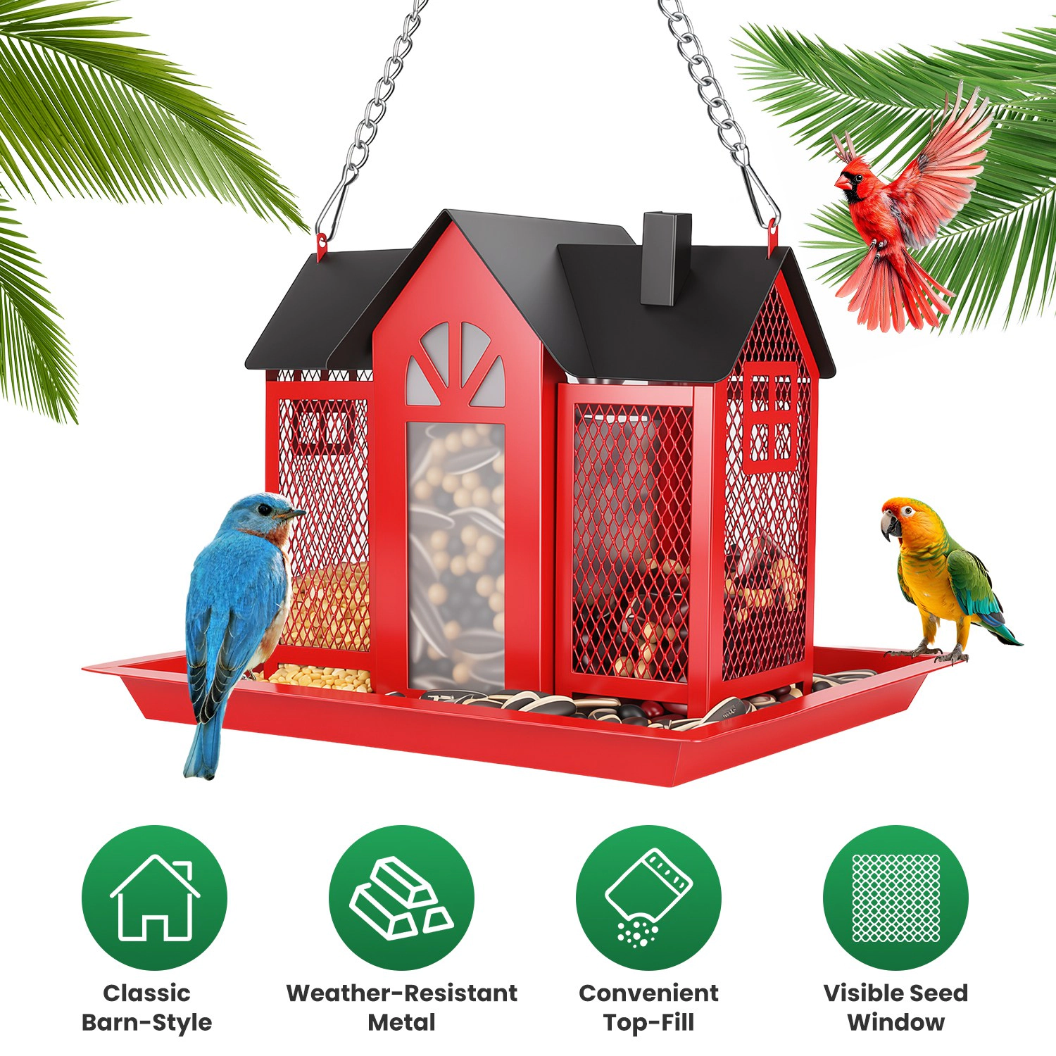 GBruno Metal Barn Bird Feeder House