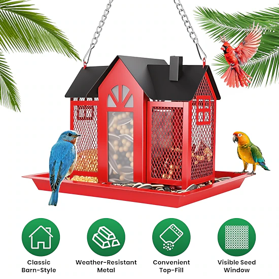GBruno Metal Barn Bird Feeder House
