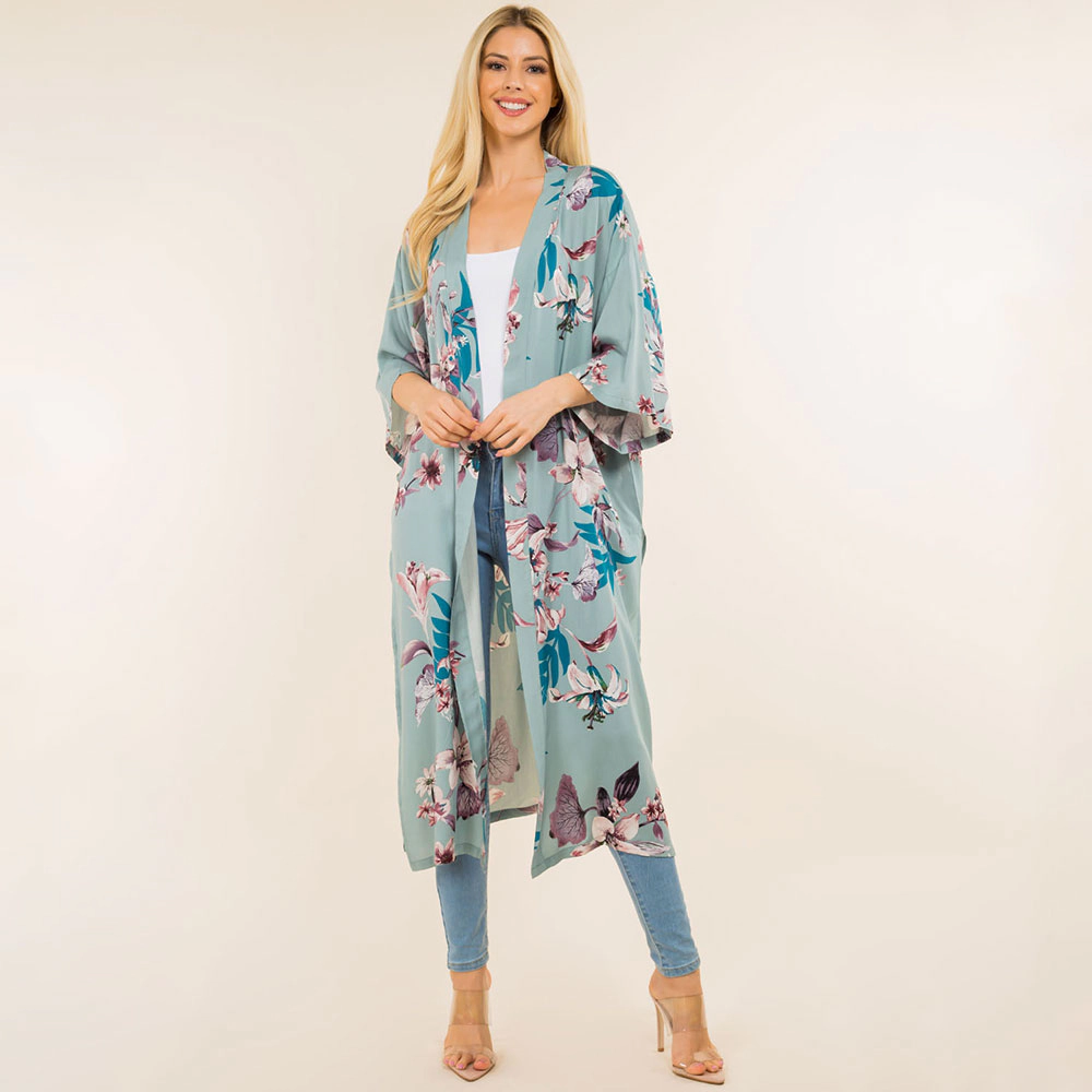 TRUEDAMES Women Floral Print Long Kimono Poncho