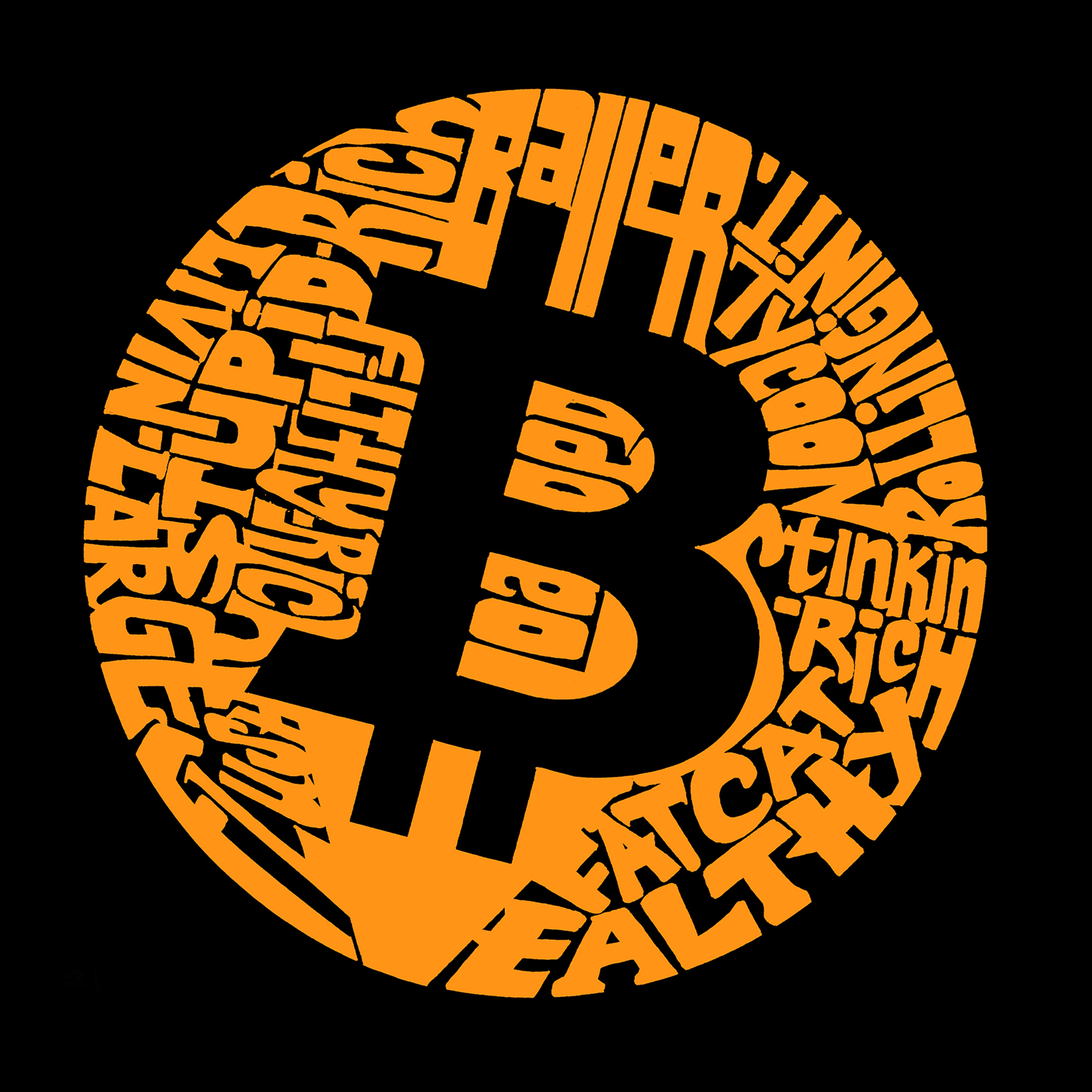 LA Pop Art Men's Bitcoin Word T-Shirt, Crew Neck, Short Sleeve