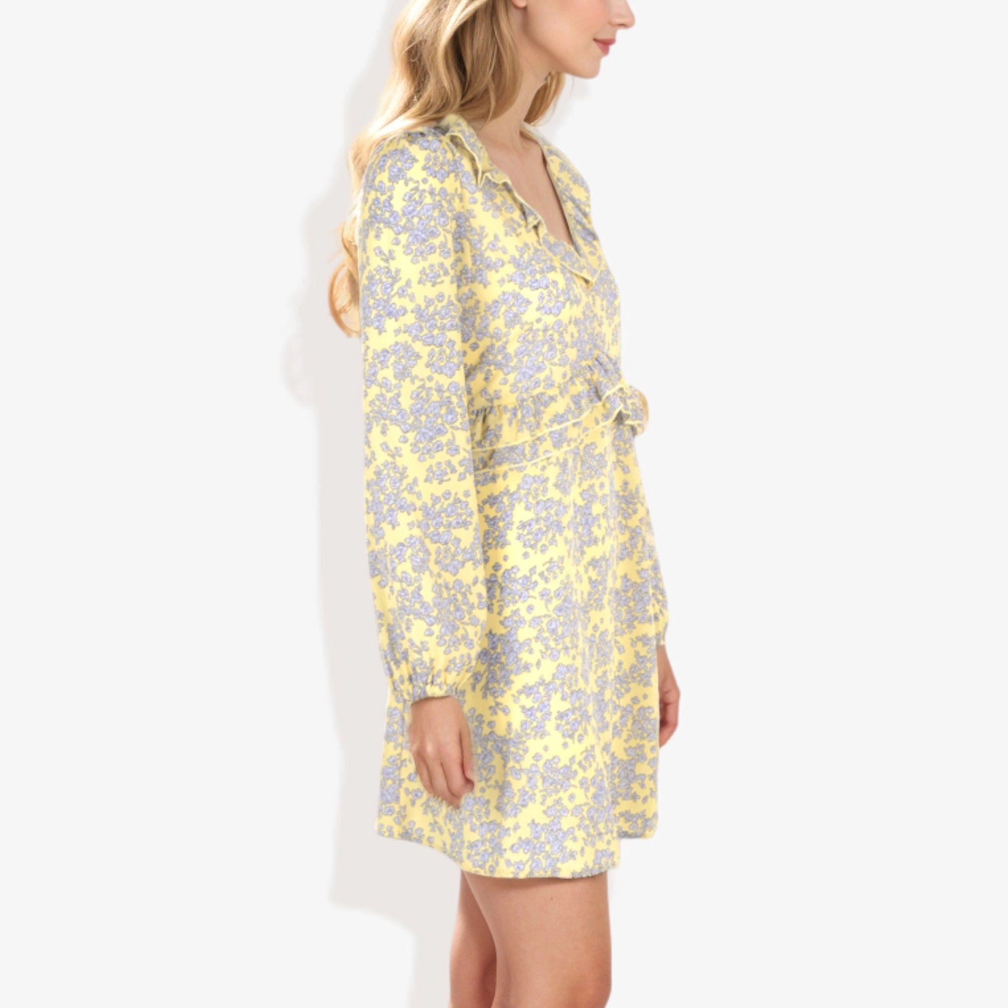 Anna-Kaci Women's Long Sleeve Floral Print V-Neck Tie Front Mini Dress