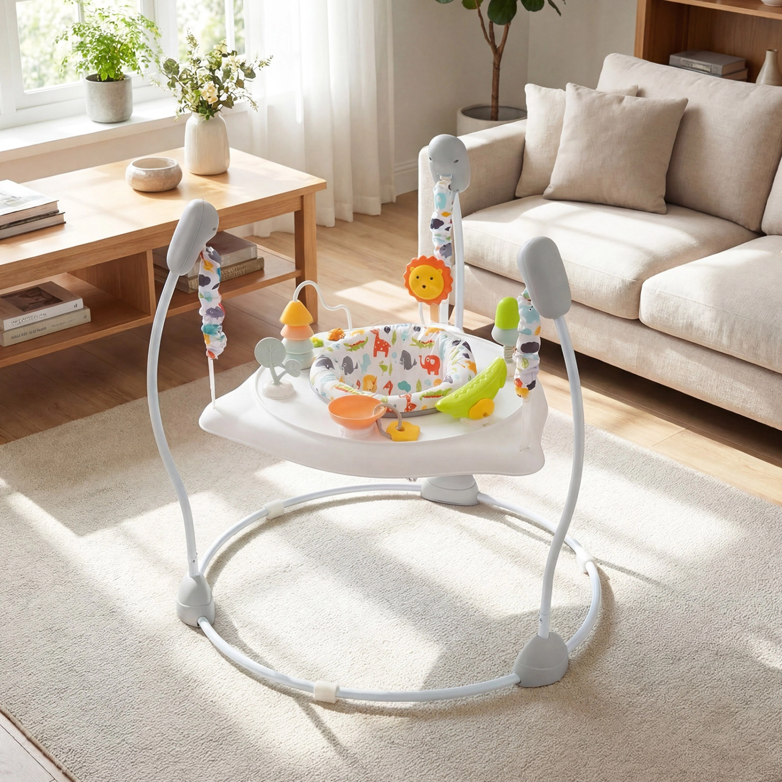 SUGIFT Baby Jump and Play Activity Center Rotatable Seat 4 Play Stations 26.5-lb Capacity Ages 7-15 Months Blue/White
