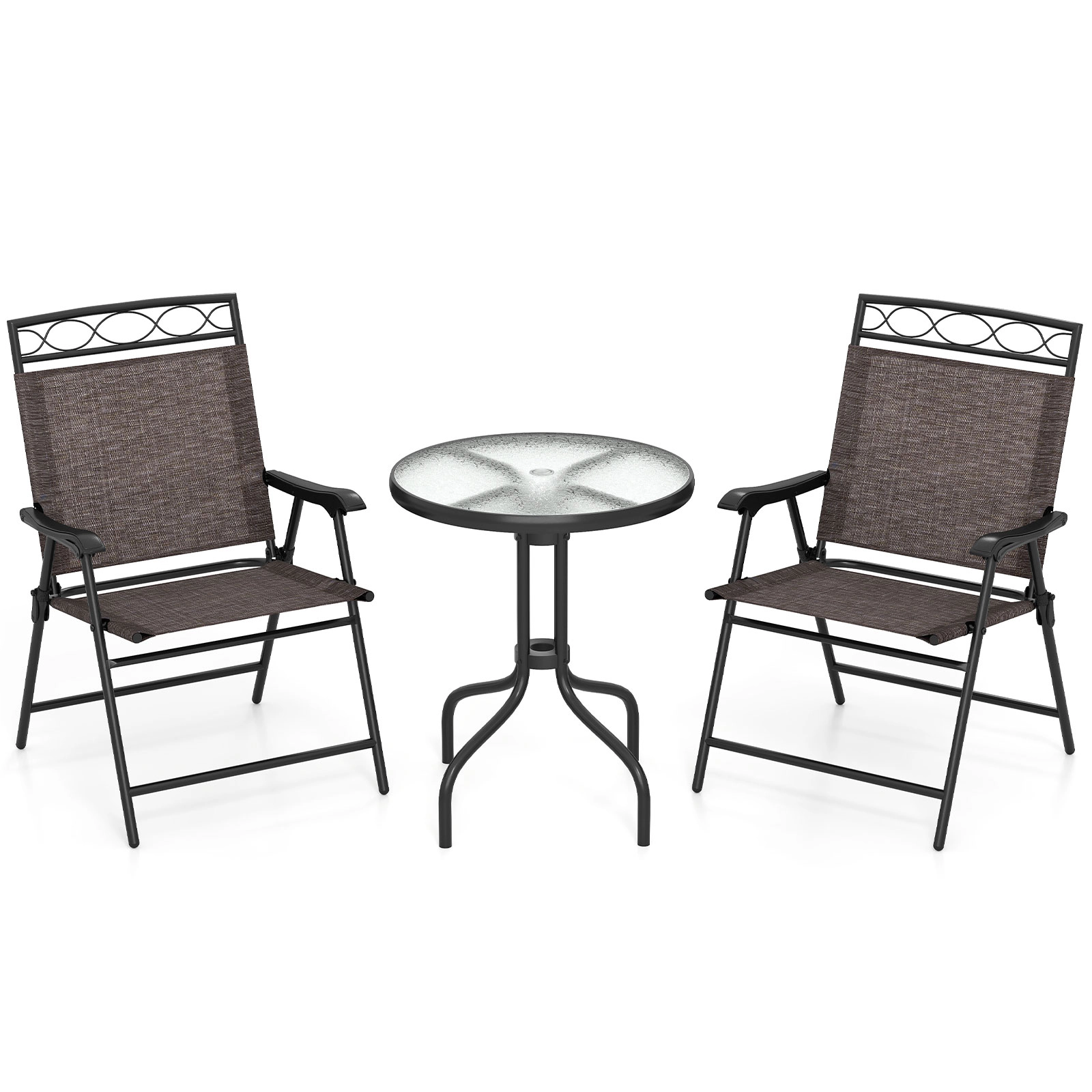 LJG 3 Pieces Outdoor Bistro Dining Furniture Set with 1.57 Inch Umbrella Hole