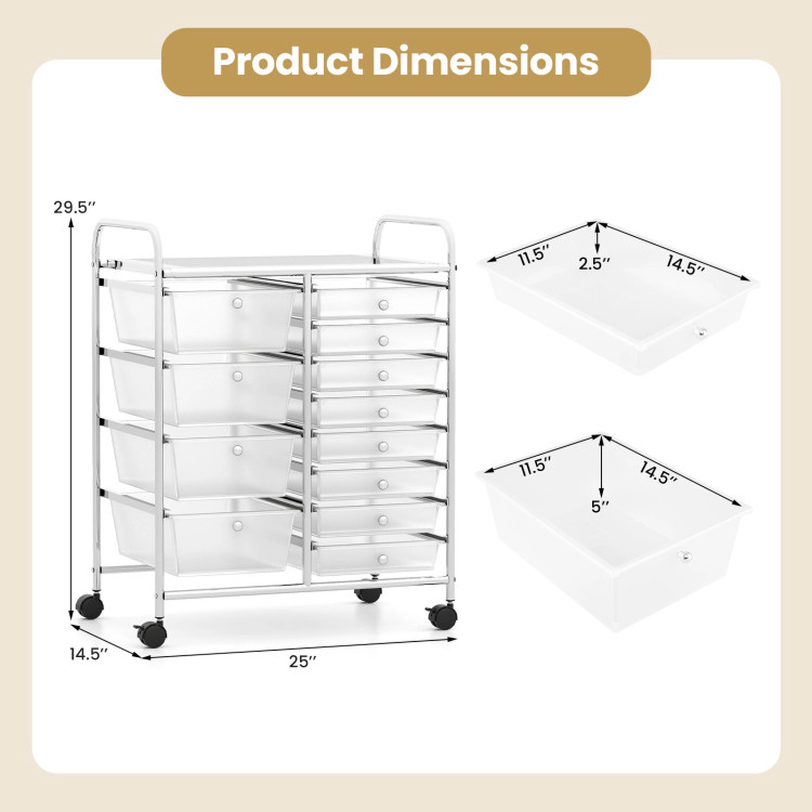 SUGIFT 12-Drawer Utility Rolling Cart 8 Small 4 Large Removable Drawers 22-lb Tabletop Capacity Transparent