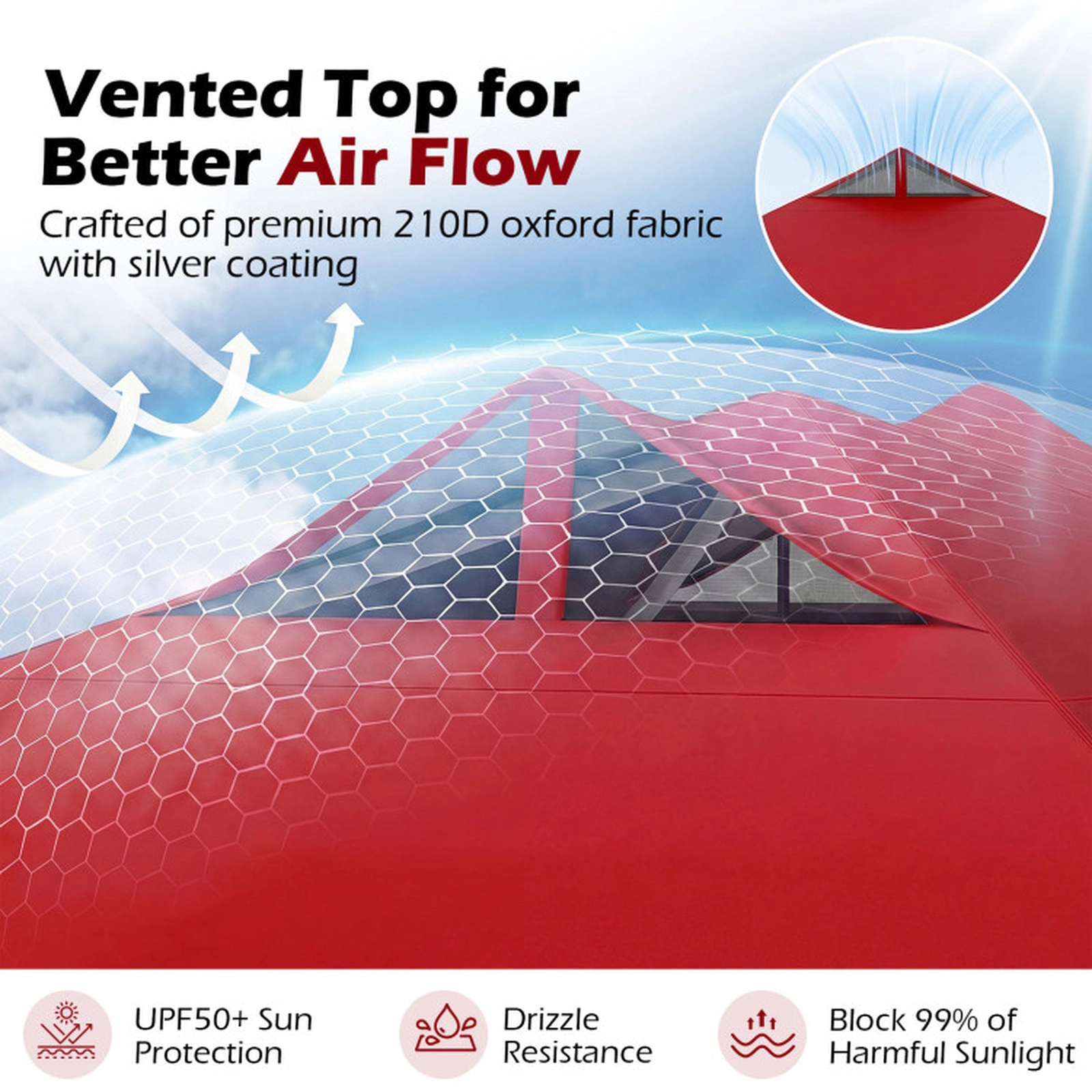 SUGIFT Red 10-ft by 10-ft 3-Level Silver-Coated 210D Oxford Pop Up Canopy Tent with Wheeled Roller Bag