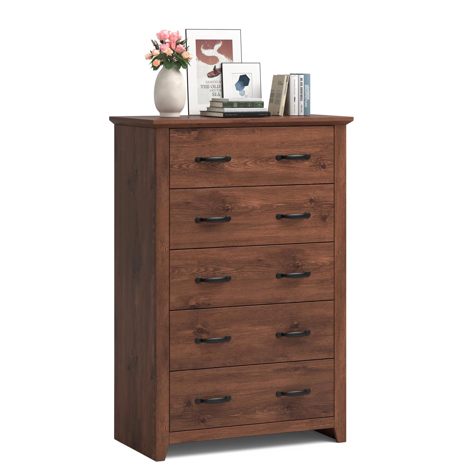 Glintex 47-Inch Tall 5-Drawer Dresser with Metal Glides and Anti-Tip Device