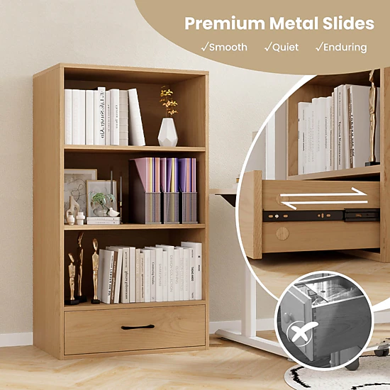 Costway 42'' Tall 4-tier Storage Shelf Wood Bookcase with Drawer Home Organizer Display Rack Black