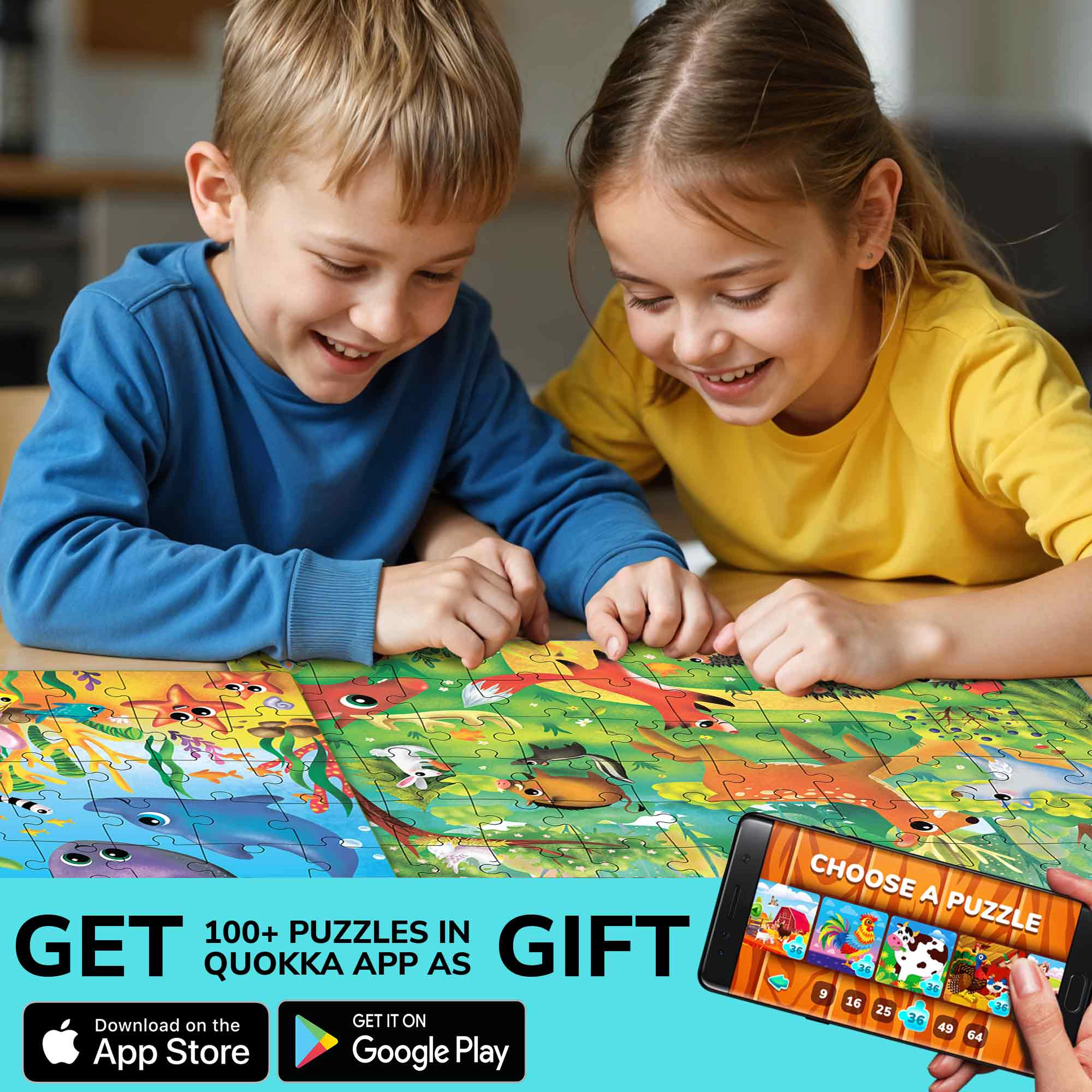 QUOKKA Kids 60-Piece Search & Find Puzzle Set, Jigsaw Puzzles for Kids, Animals, Fairy Tale, Space, Ages 4+
