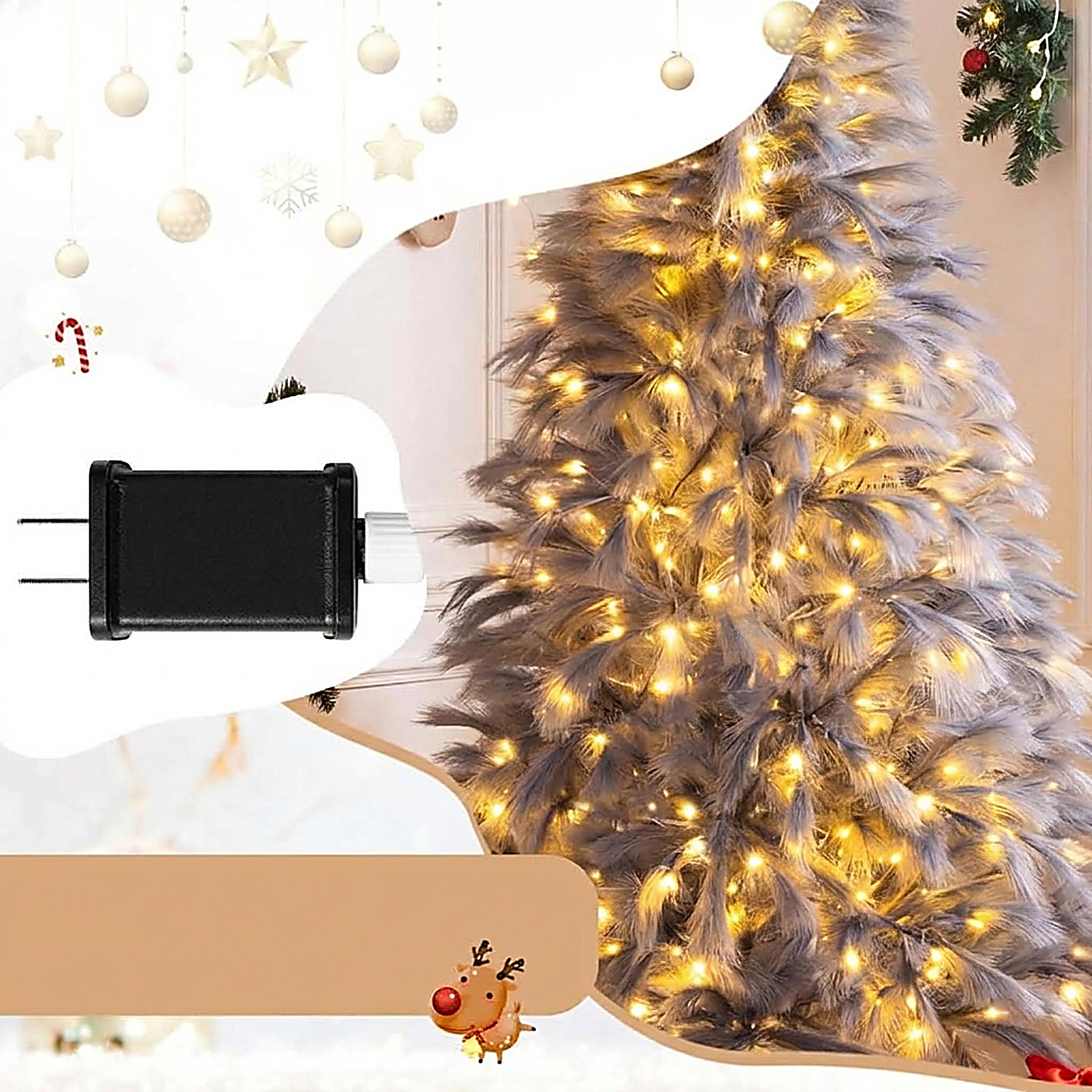 SUGIFT 7-ft Gray Pre-Lit Artificial Christmas Tree with 614 Feather-Inspired Tips and 250 Warm White LED Lights