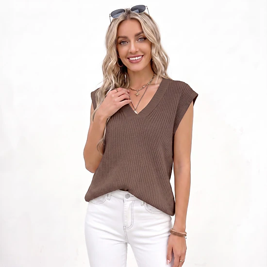 Anna-Kaci Women's V Neck Sweater Vest Sleeveless Textured Knit Pullover Top