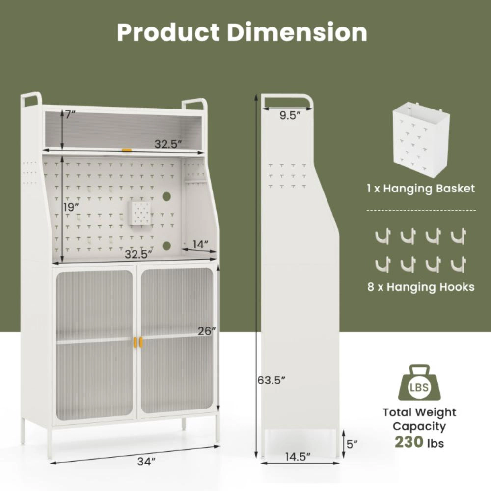 Hivvago 5-Tier Metal Baker'S Rack With See-Through Flip-Up Door And Pegboard-White