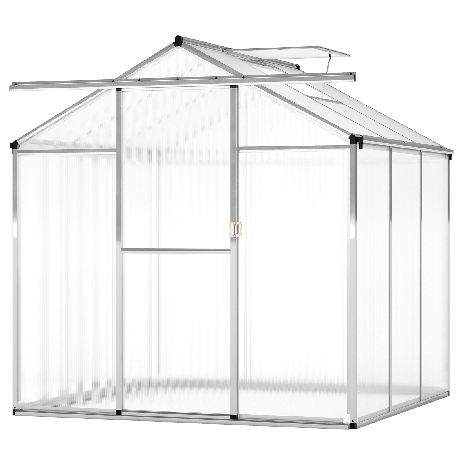 SUGIFT Large Walk-in Polycarbonate Greenhouse with Rain Gutters 6.5-ft Tall Transparent+Silver
