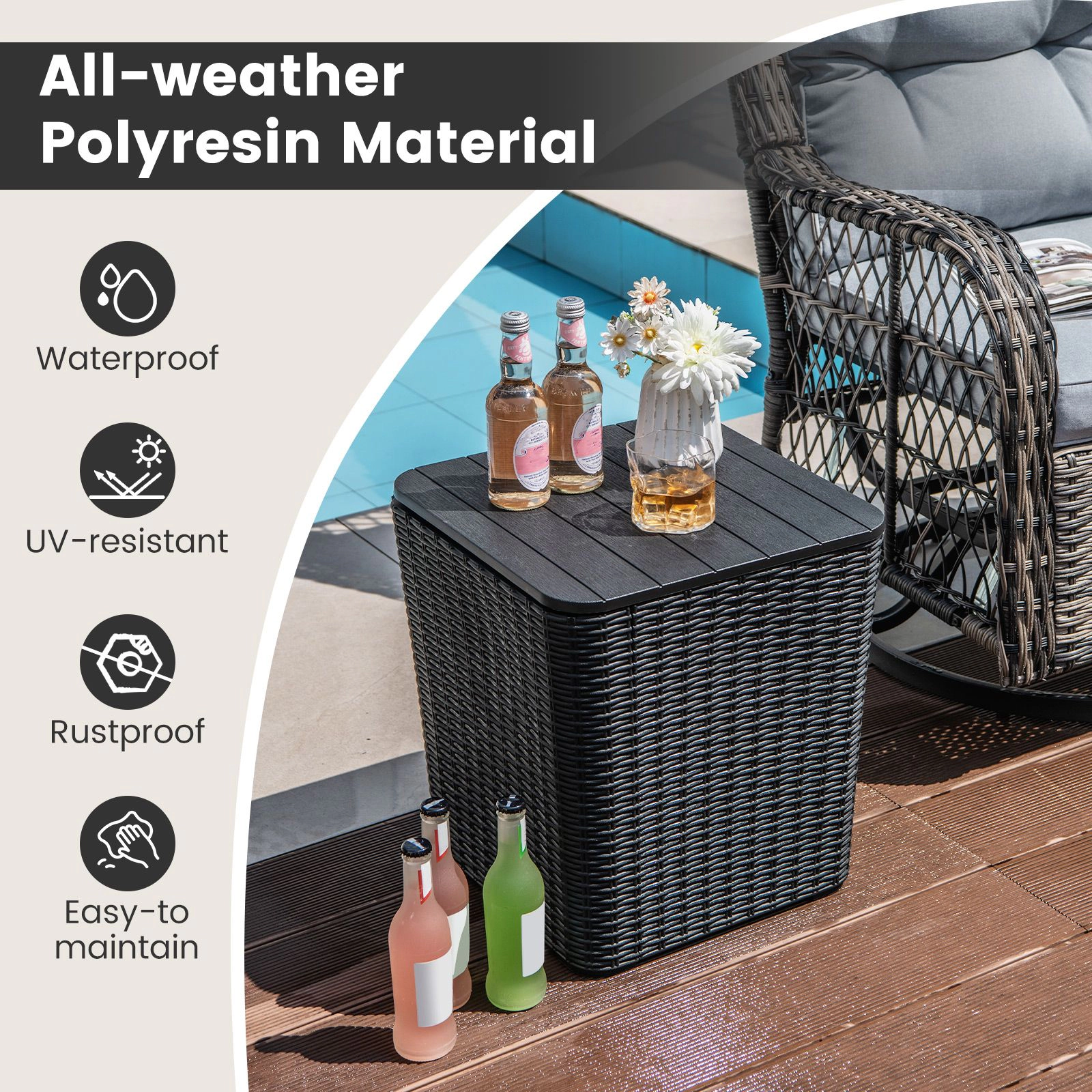 SlickBlue Outdoor Storage Side Table with Lid and Wicker Texture