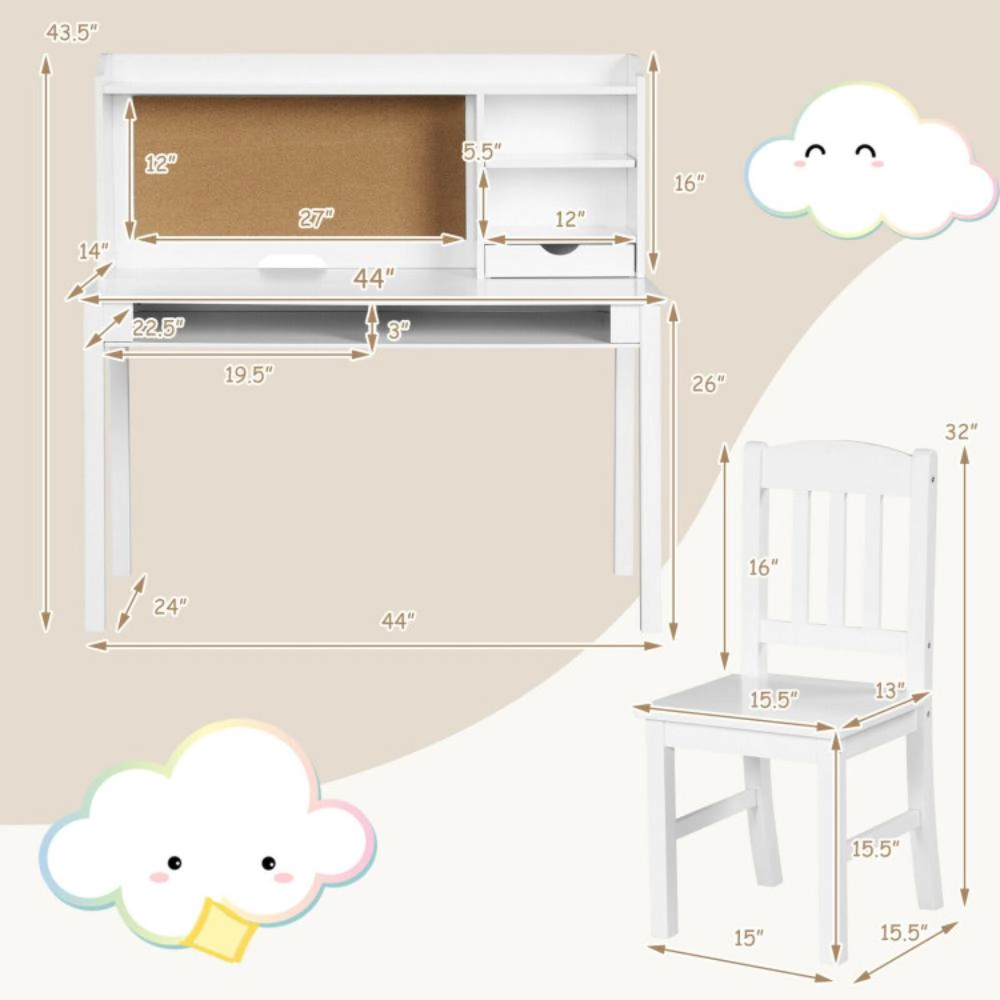 Hivvago Kids Desk And Chair Set Study Writing Desk With Hutch And Bookshelves