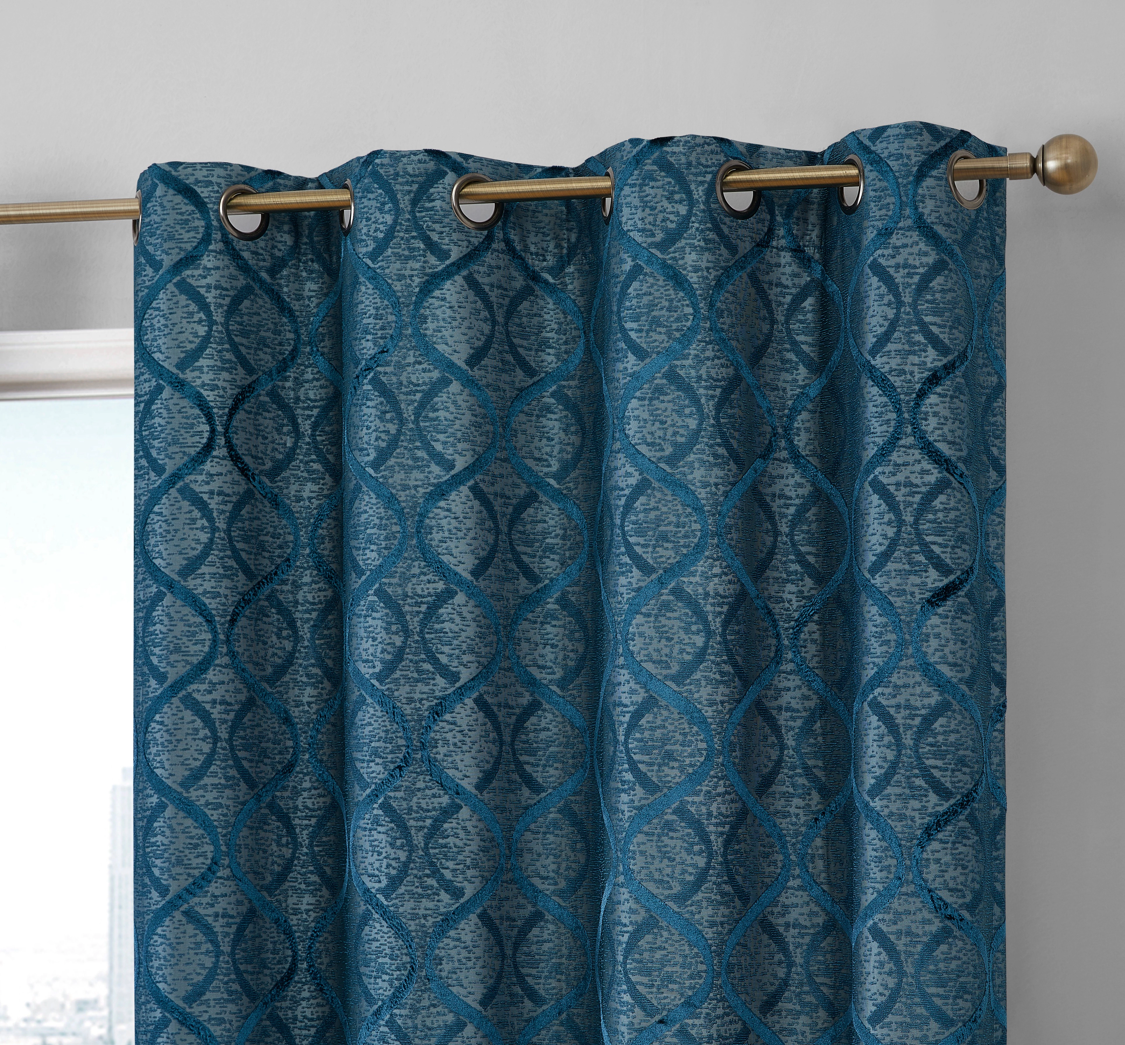 HLC.ME Versailles Lattice Flocked 100% Complete Blackout Thermal Insulated Window Curtain Grommet Panels - Set of 2