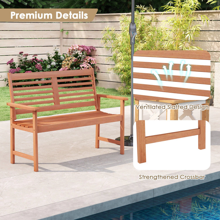 Hivvago Patio Solid Wood Loveseat Outdoor 2-Seat Bench With Inclined Backrest And Slatted Seat