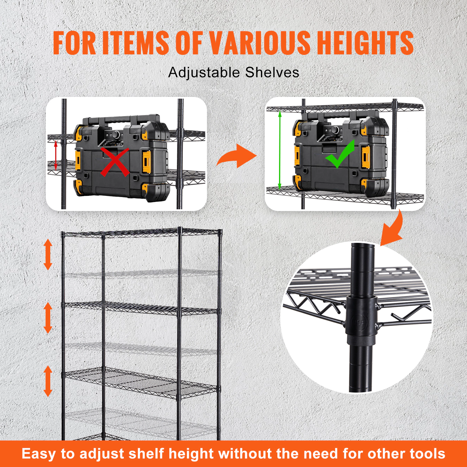 Flynama 4 Tier Heavy Duty Metal Wire Shelving 700 LBS 74 in H with Rolling Wheels for Garage