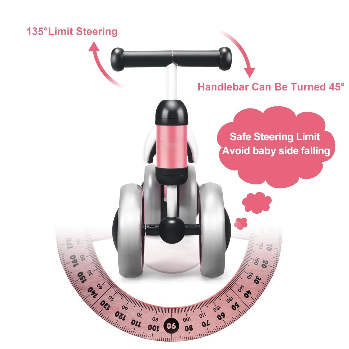 SUGIFT No-Pedal 4-Wheel Baby Balance Bike 44-lb Capacity Ages 2+ Pink