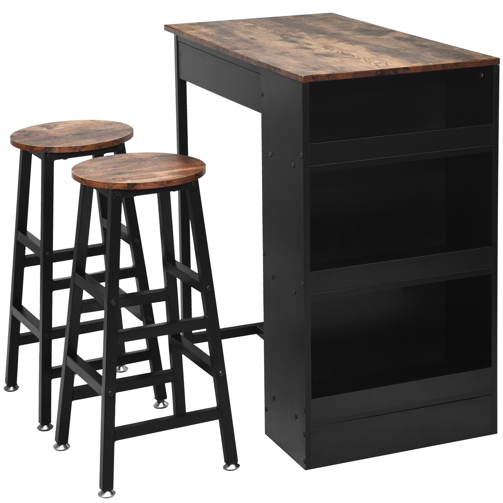 SUGIFT 3-Tier Storage Bar Dining Set with Table and Chairs 132-lb Table Capacity 64-lb Net Weight As Picture Shows