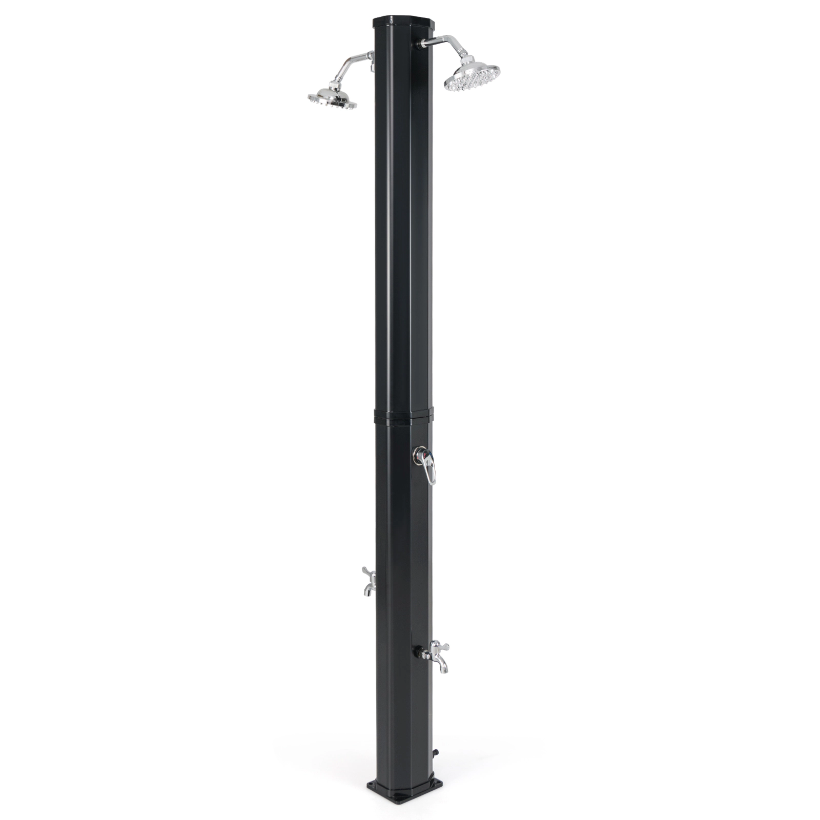 SUGIFT Solar Heated Outdoor Shower PVC Column Dual Swivel Heads Foot Rinse 9.3-Gallon 140 F Max 7 x 5.5-in Base Black