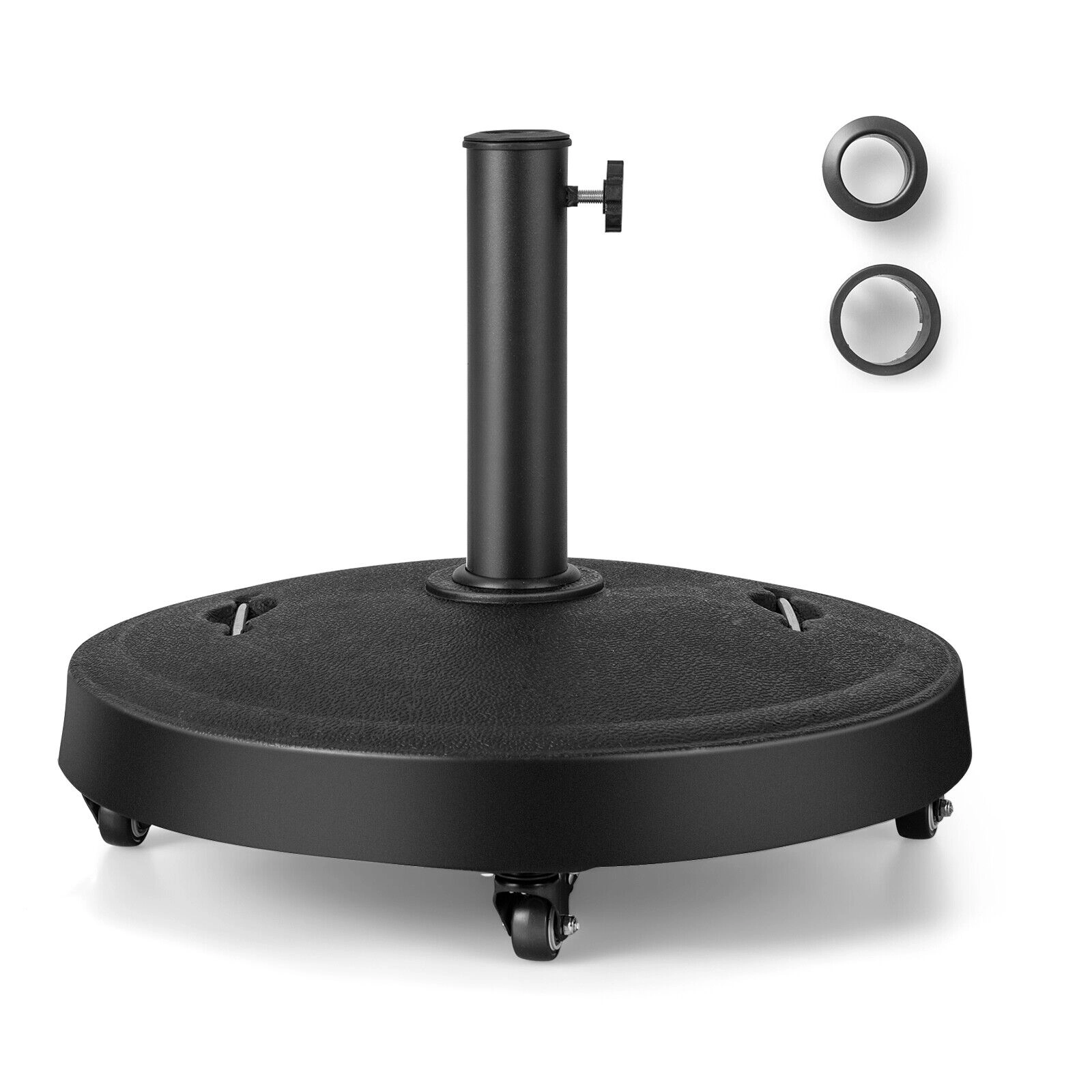 SUGIFT 51-lb 20.5-in Outdoor Umbrella Base with 360° Wheels & Retractable Handles for 10-ft Umbrellas 1.5-in/1.9-in Pole