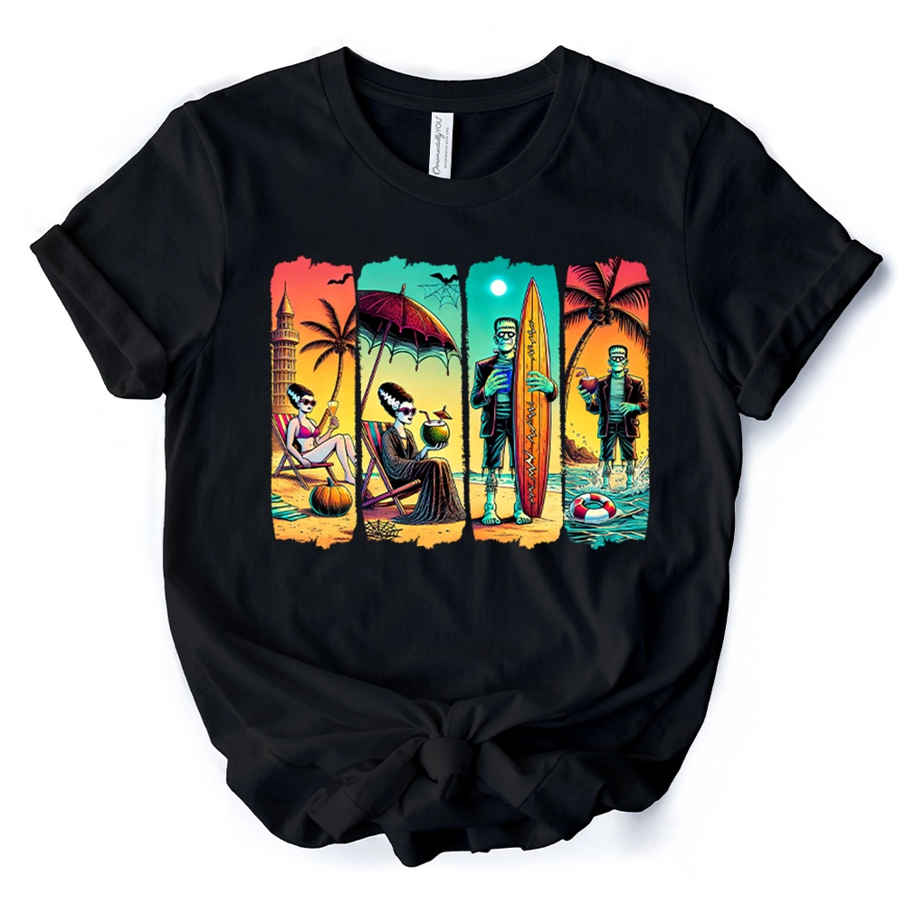 OrnamentallyYou Unisex Frankenstein's Beach Vacation T-Shirt