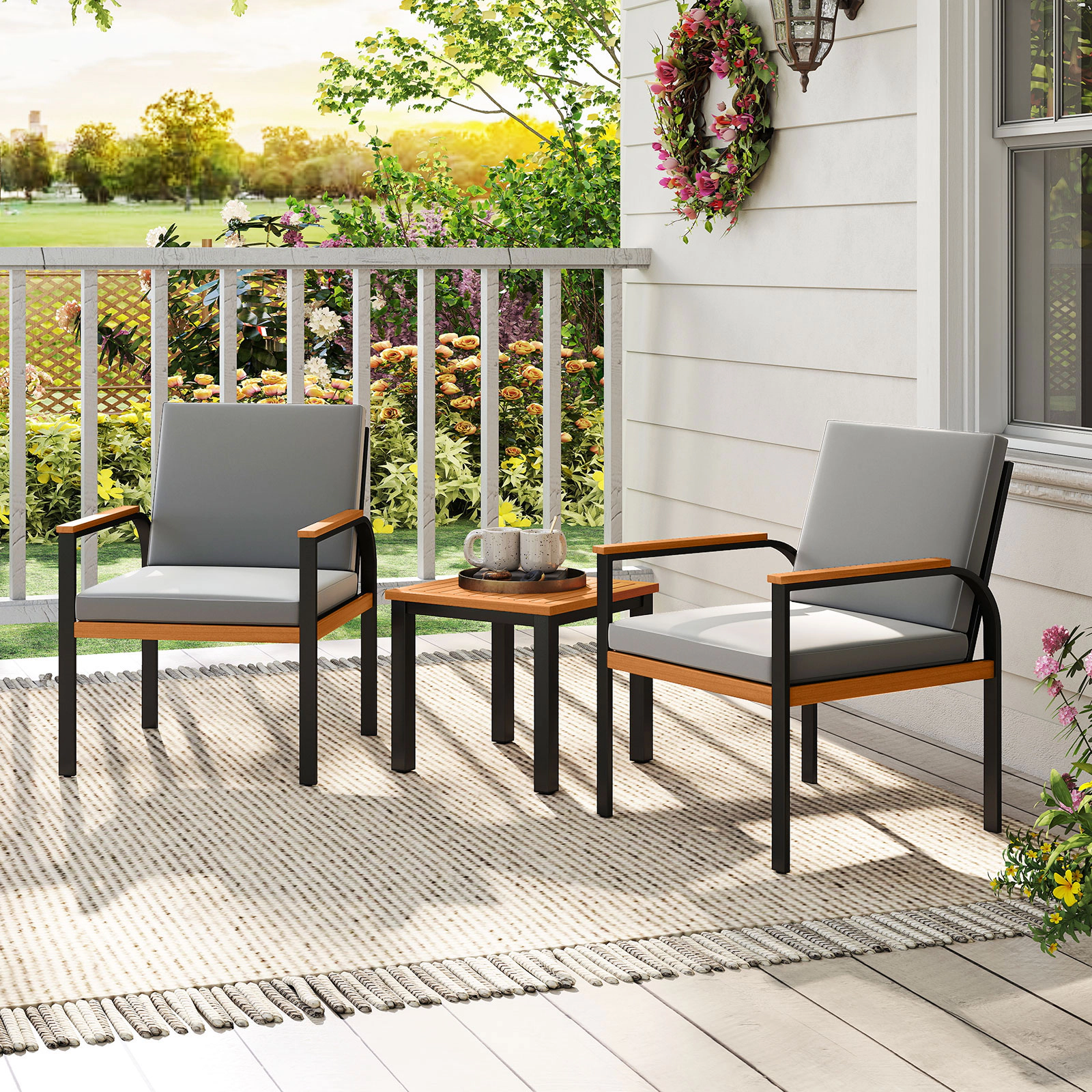 LJG 3 Piece Patio Furniture Set Outdoor Conversation Set with Coffee Table